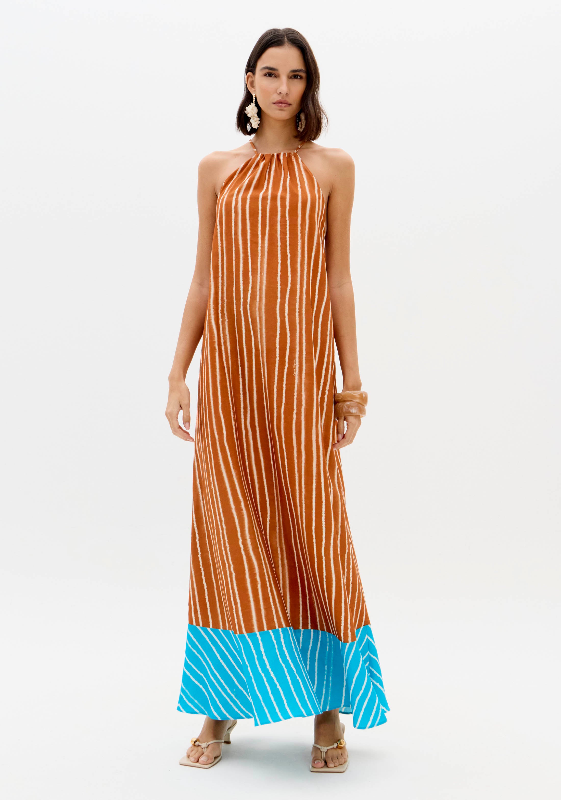 Vestido Super Midi Sem Manga Listrado