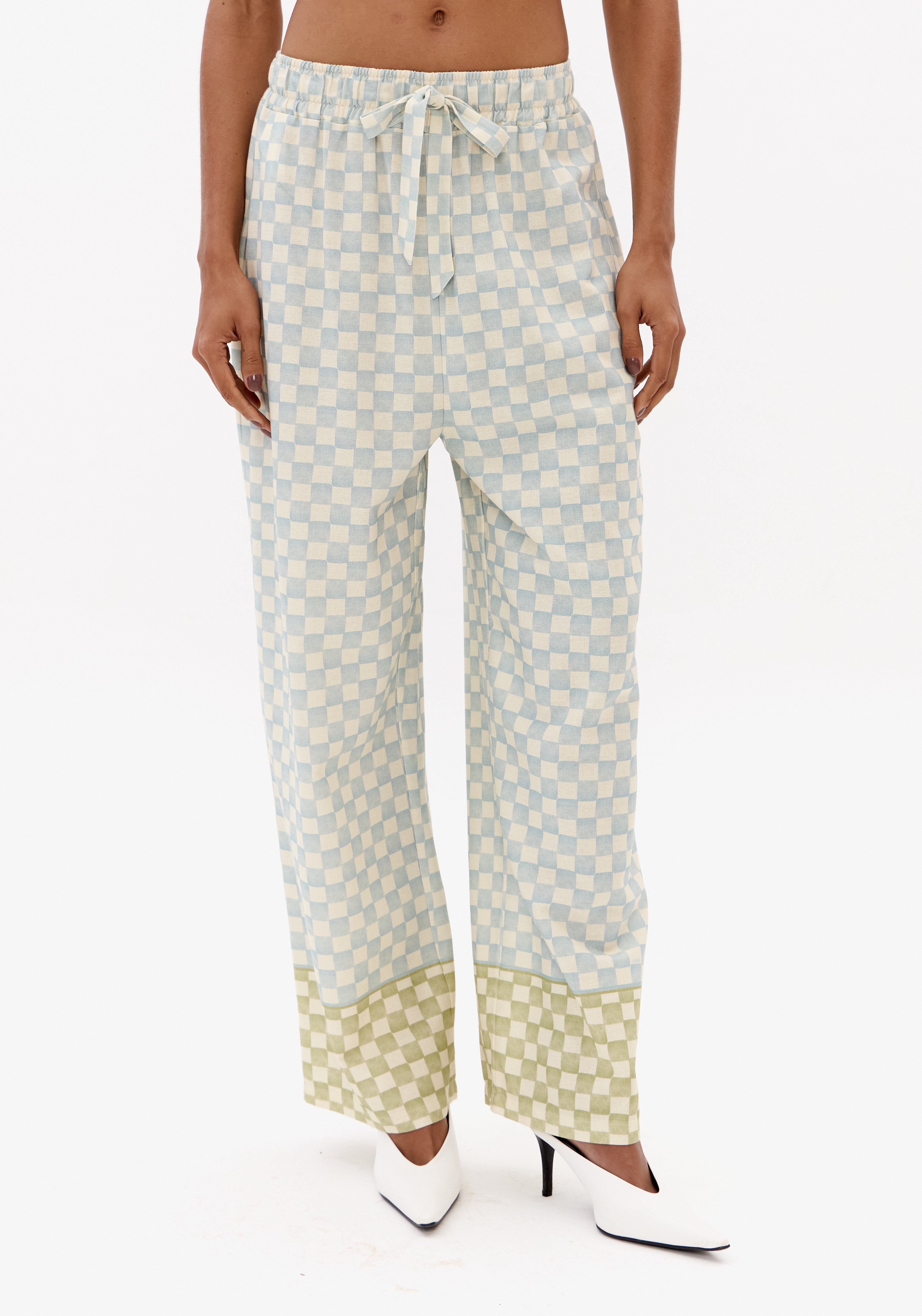 Calça Cintura Alta Wide Leg Com Linho