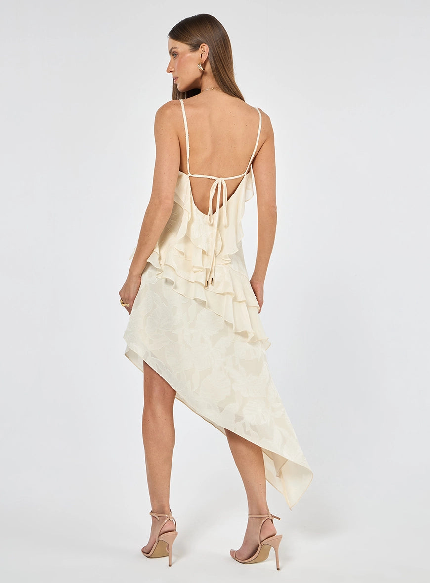 Vestido Midi Babados Bege Italian