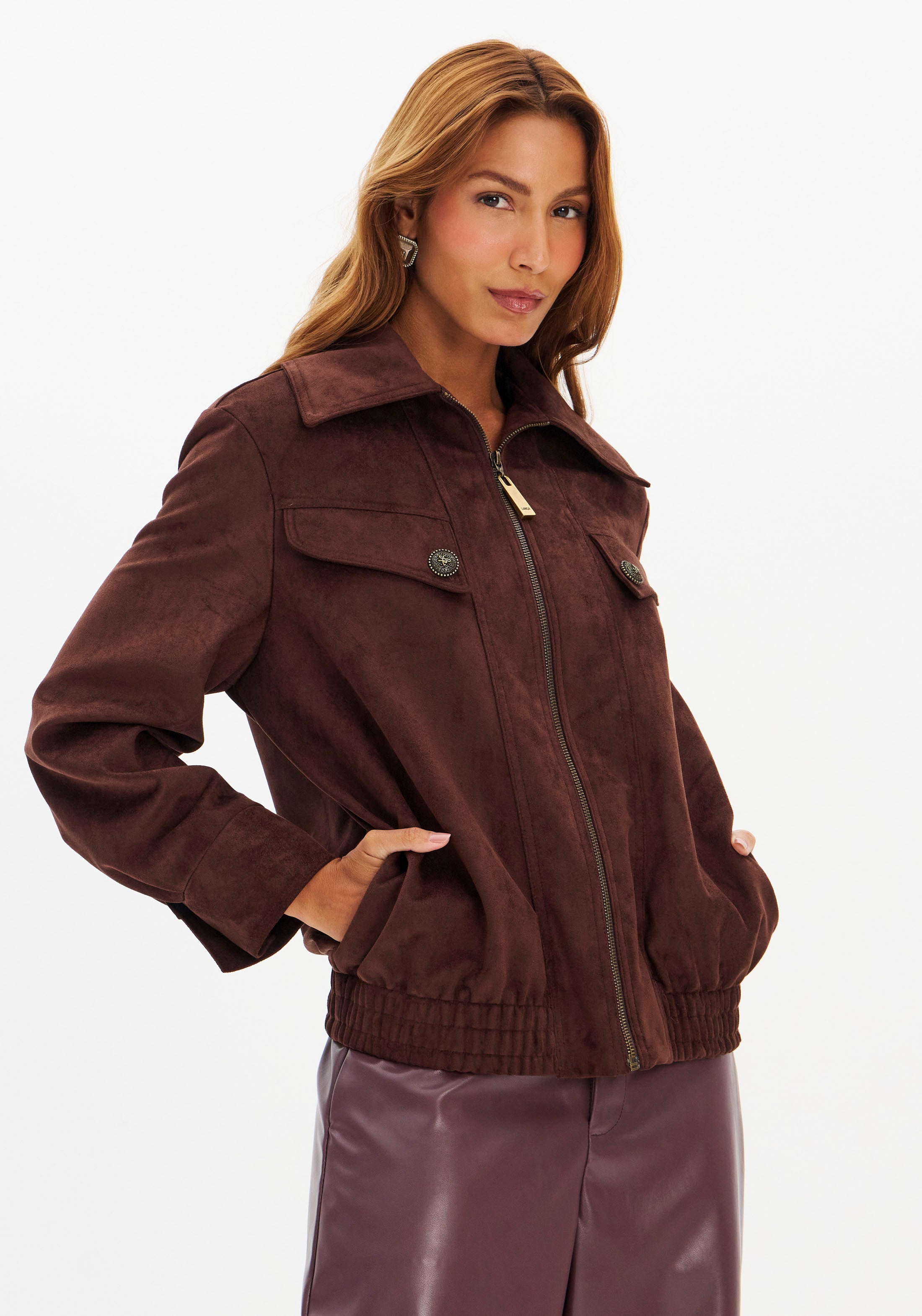 Jaqueta Bomber De Suede Coffe