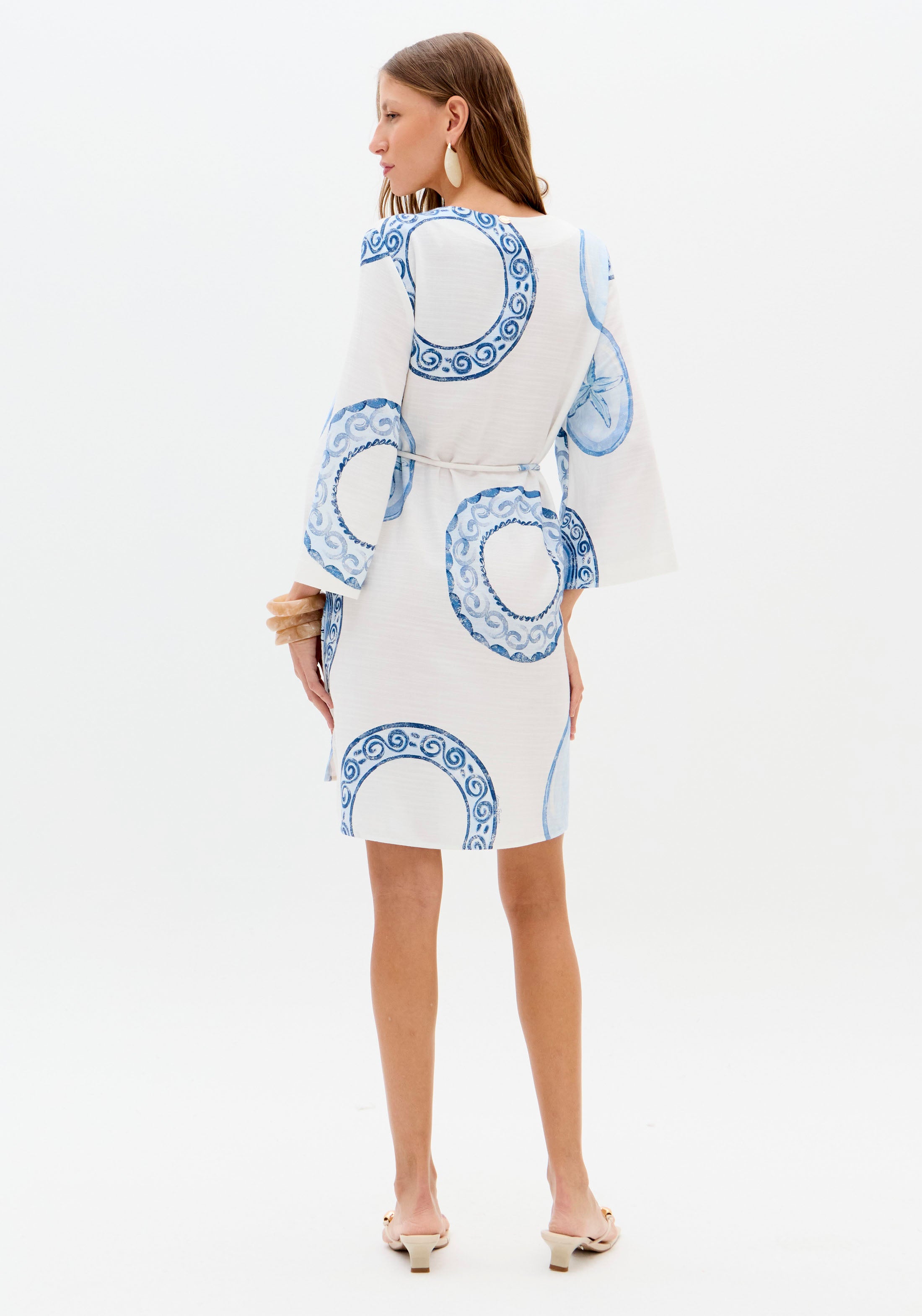 Vestido Curto Manga Média Estampado