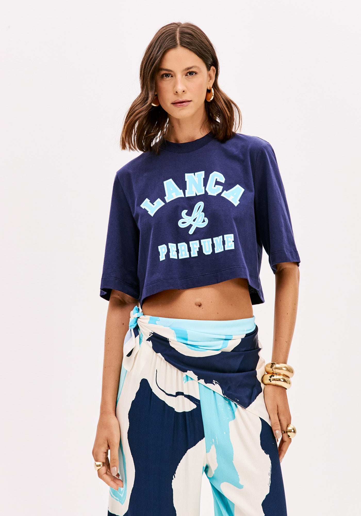 Blusa T-Shirt Cropped Oversized Azul Marinho