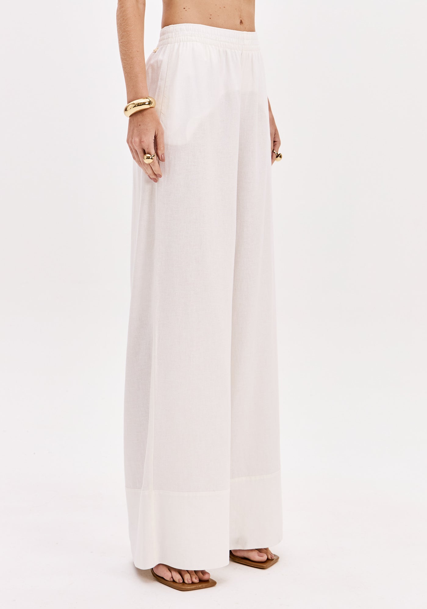 Calça Wide Leg Com Linho