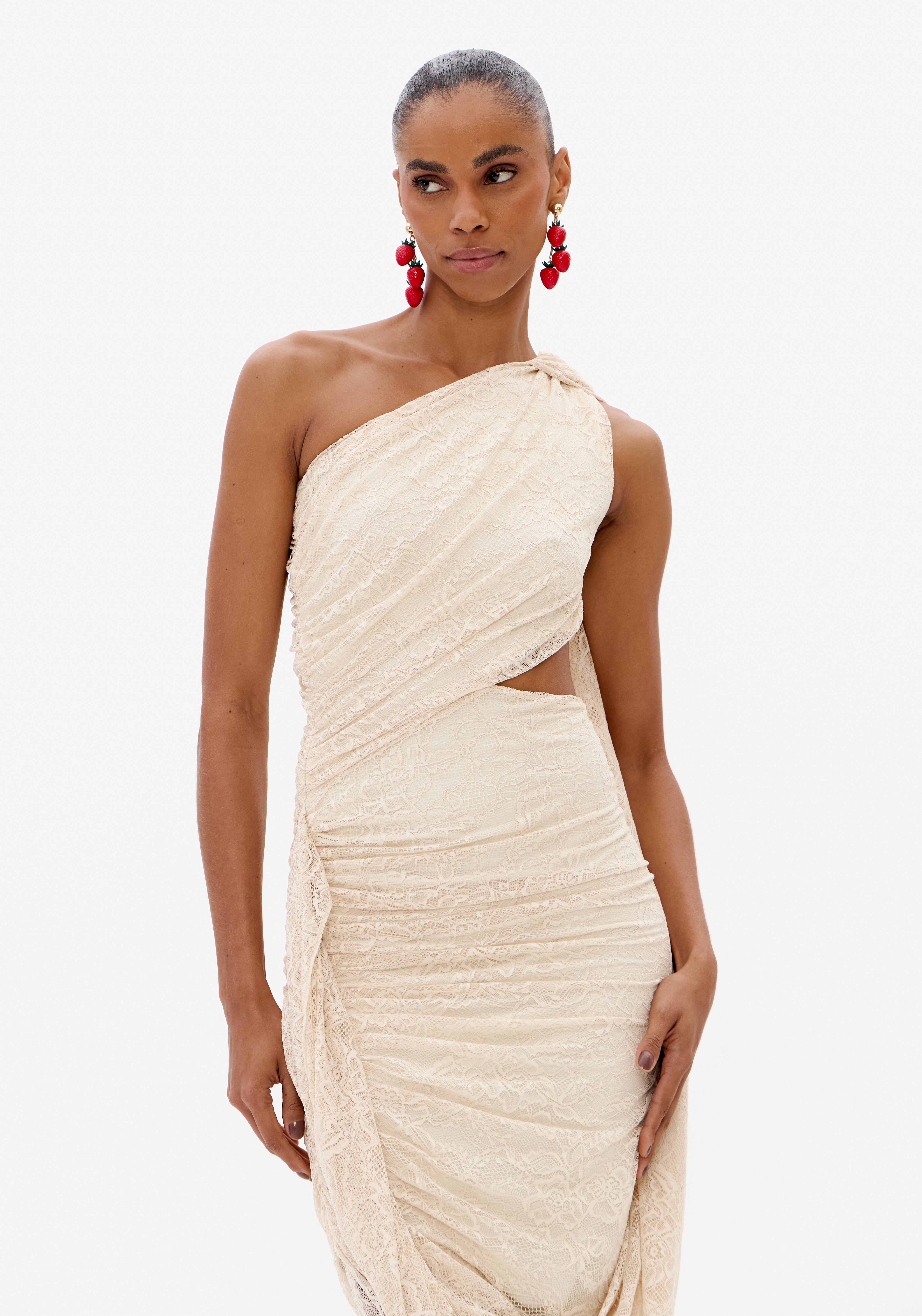 Vestido Justo Ombro Unico De Renda
