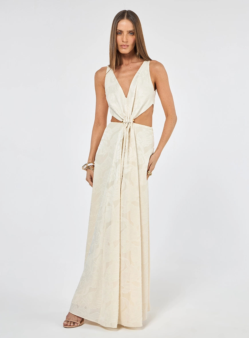 Vestido Maxi Midi Cut Bege Italian