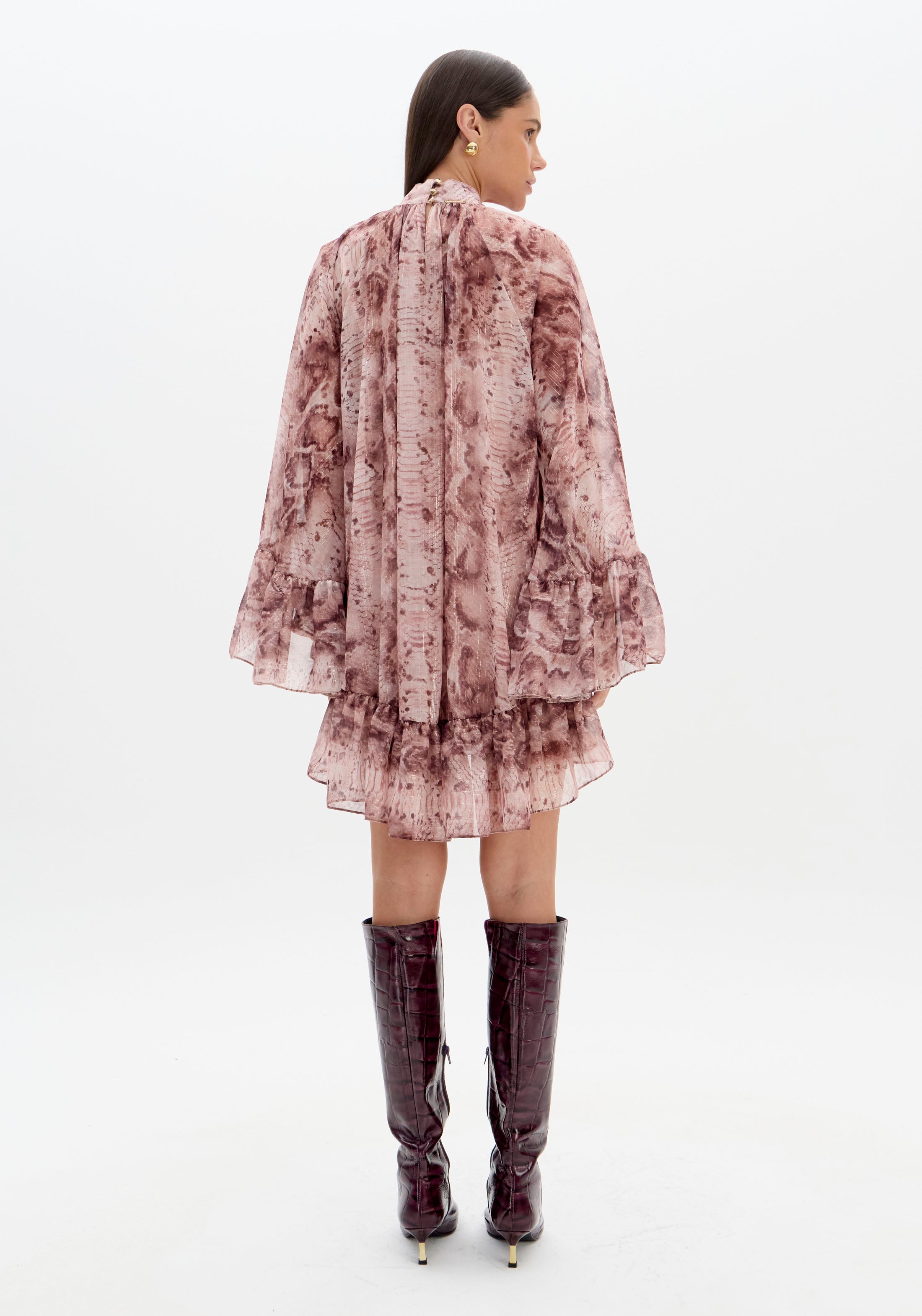 Vestido Curto Manga Longa Estampado