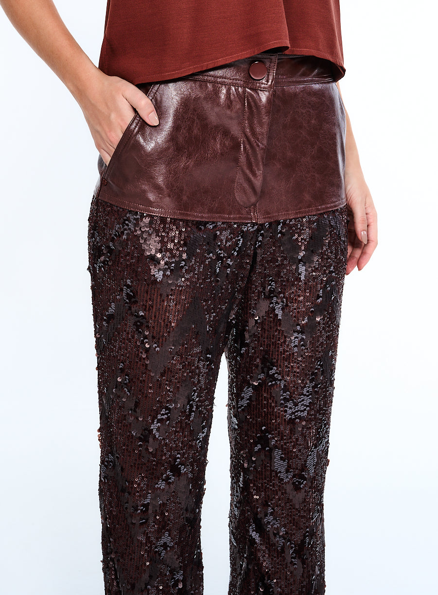 Calça Paetê Marrom Terracota