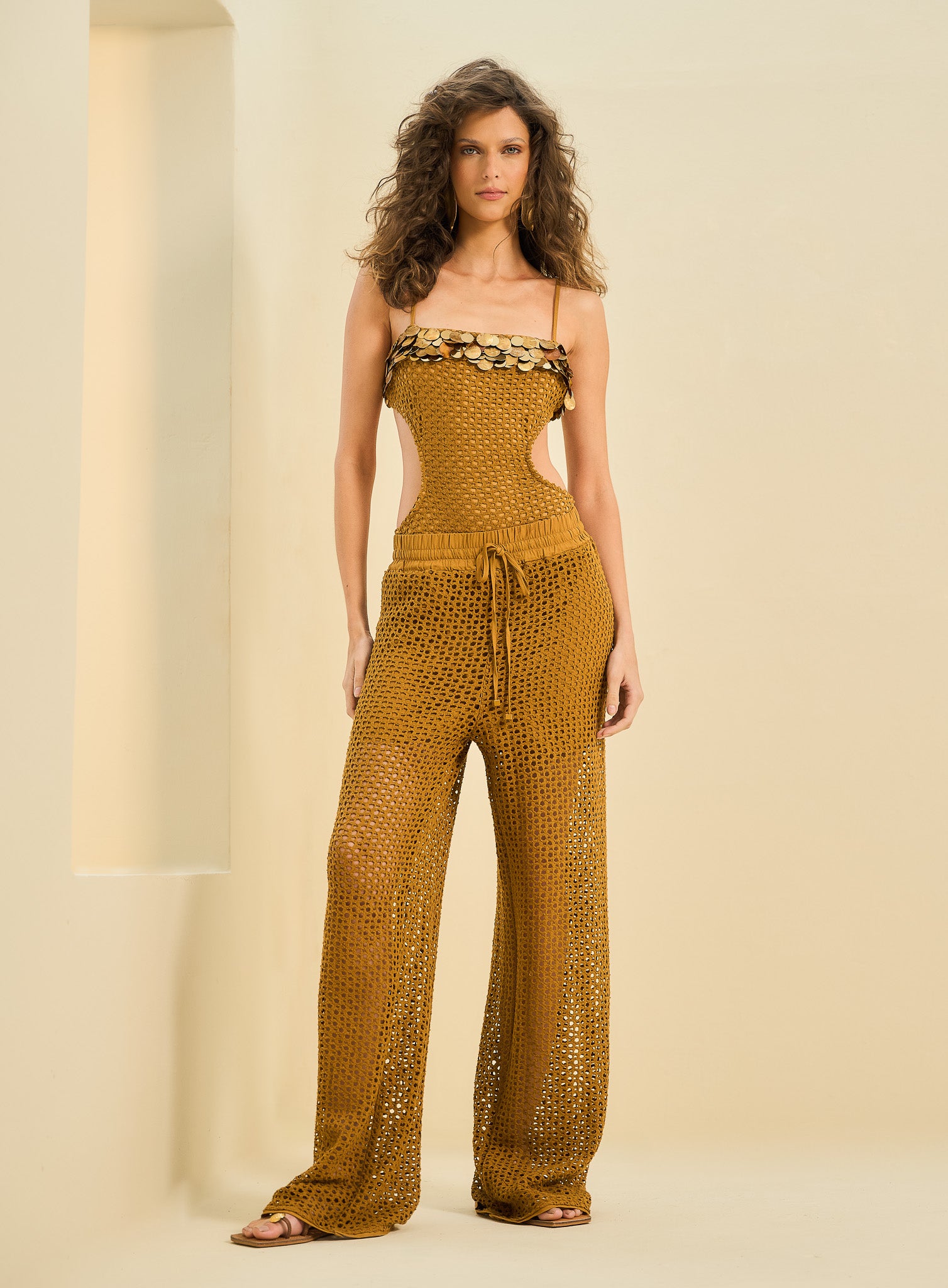 Calça Datalhe Linho Marrom Cominho