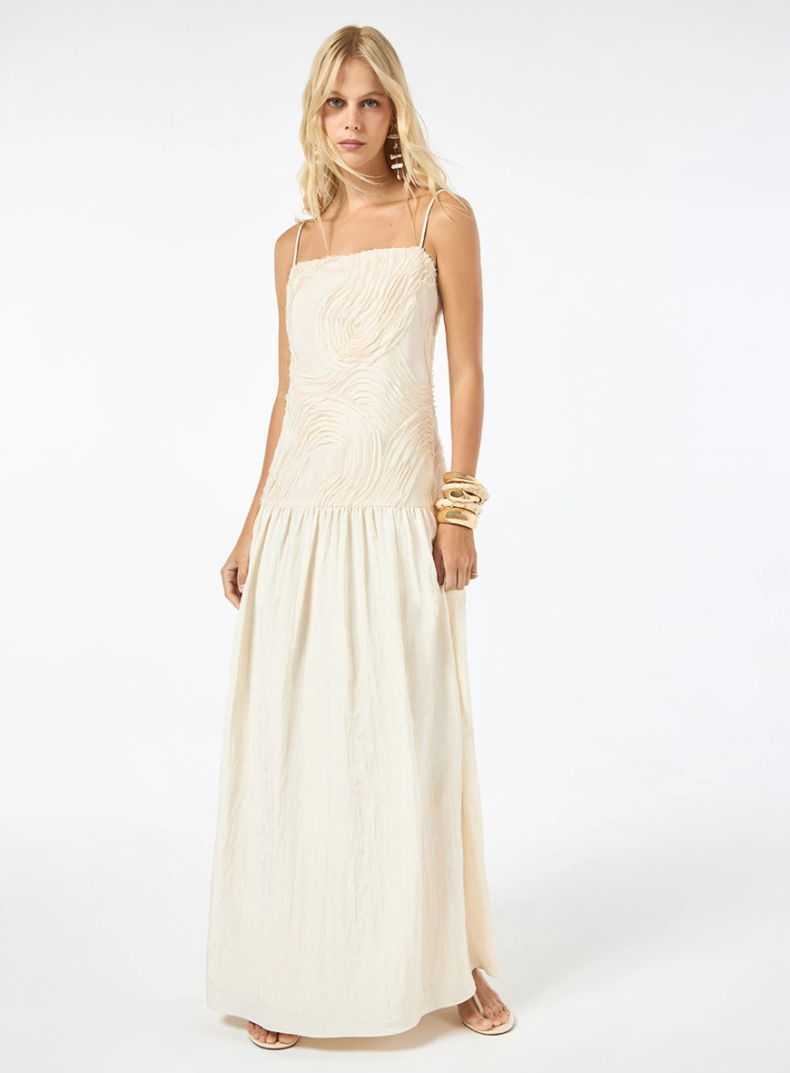 Vestido Longo Corpo Alongado City Waves Bege Gale