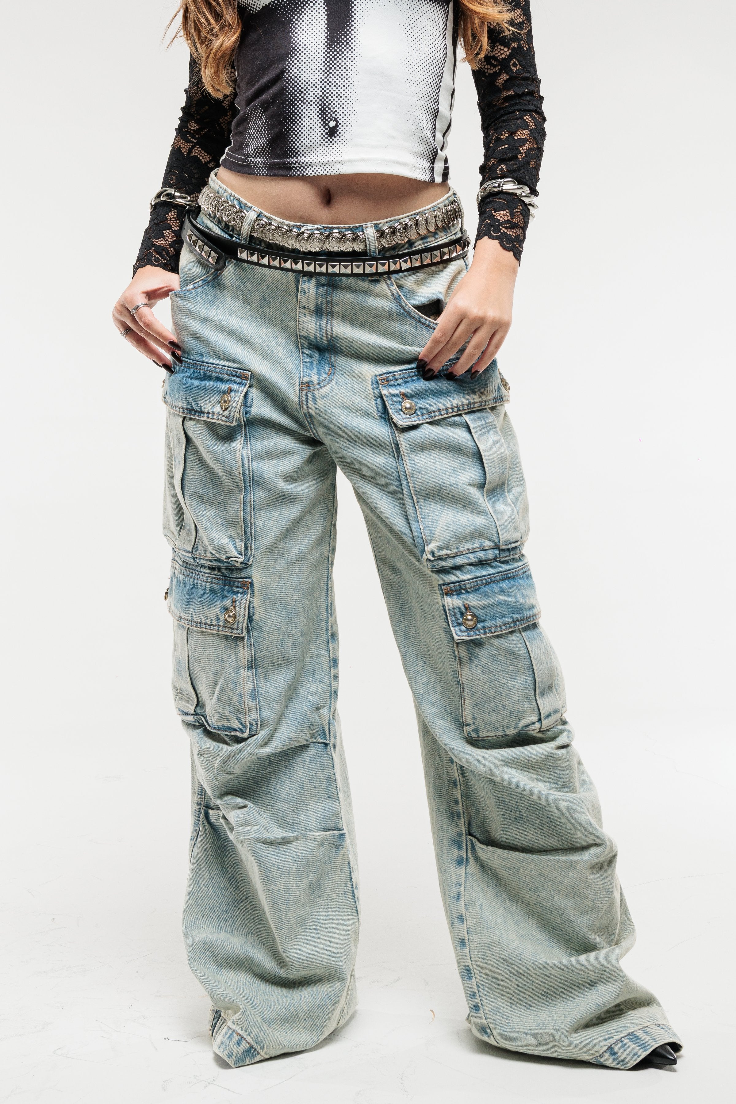 Calça Cargo Utility Jeans Blue