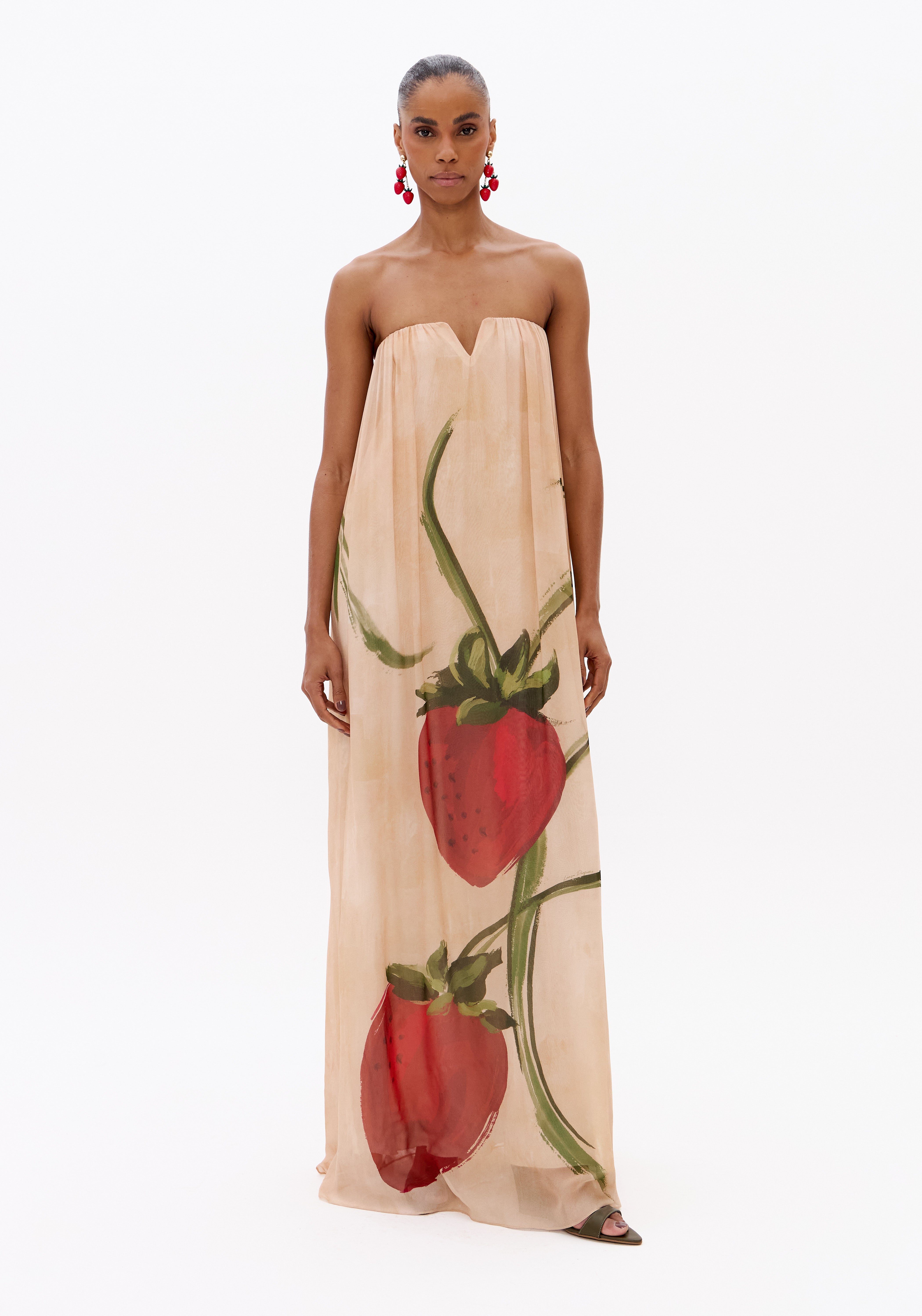 Vestido Longo Sem Alças De Chiffon