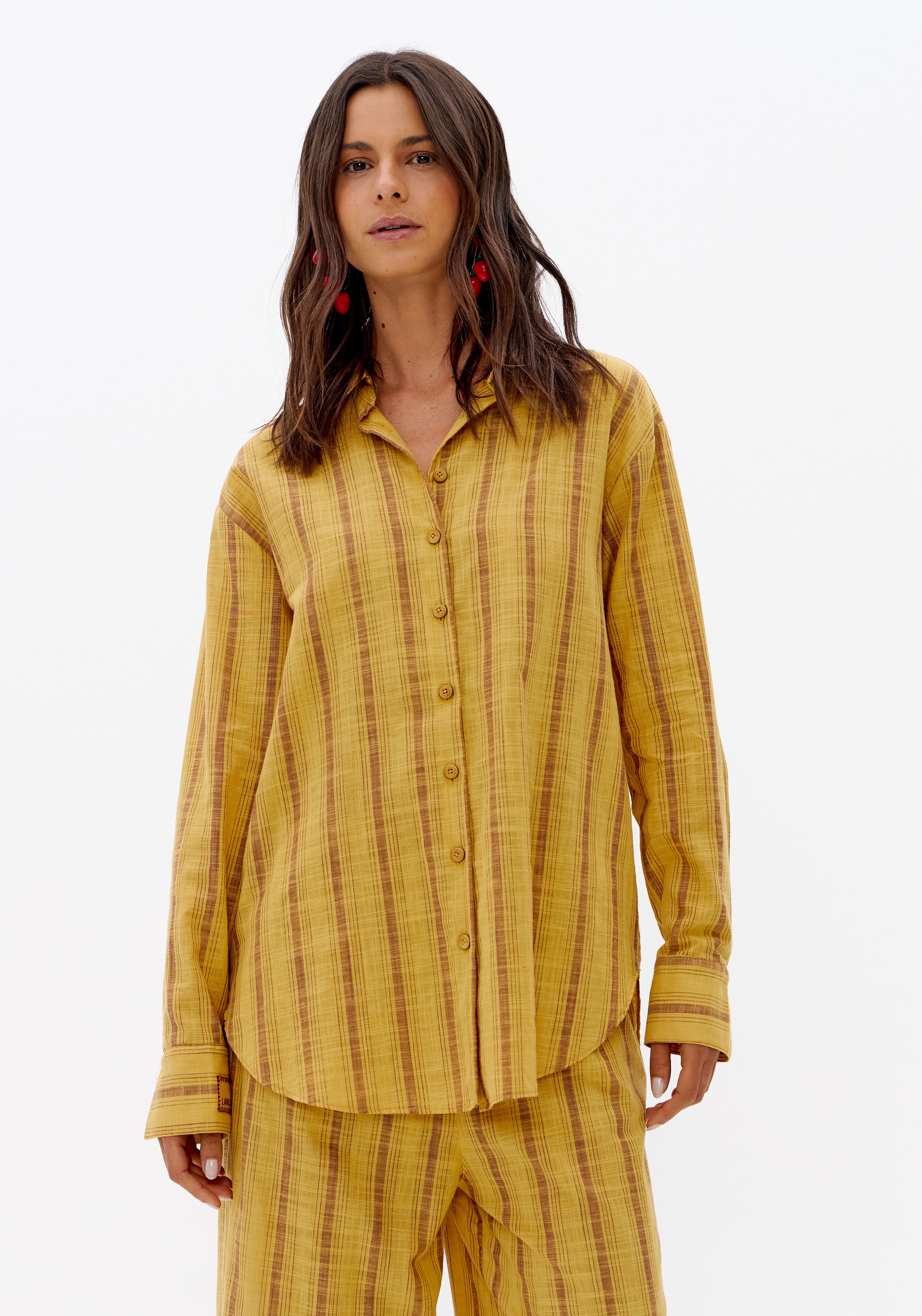Camisa Regular Listrada De Algodão