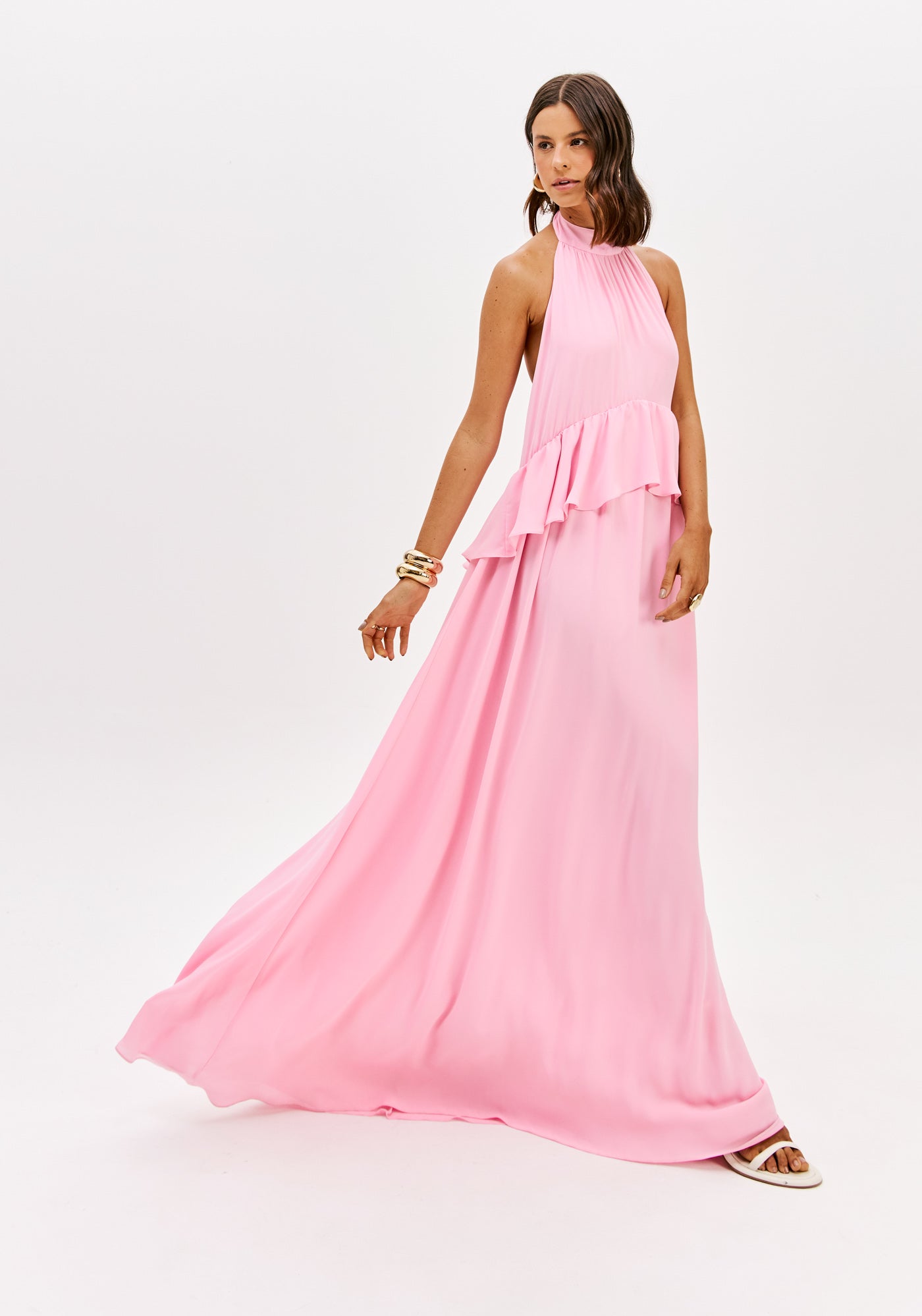 Vestido Longo Frente Única Rosa