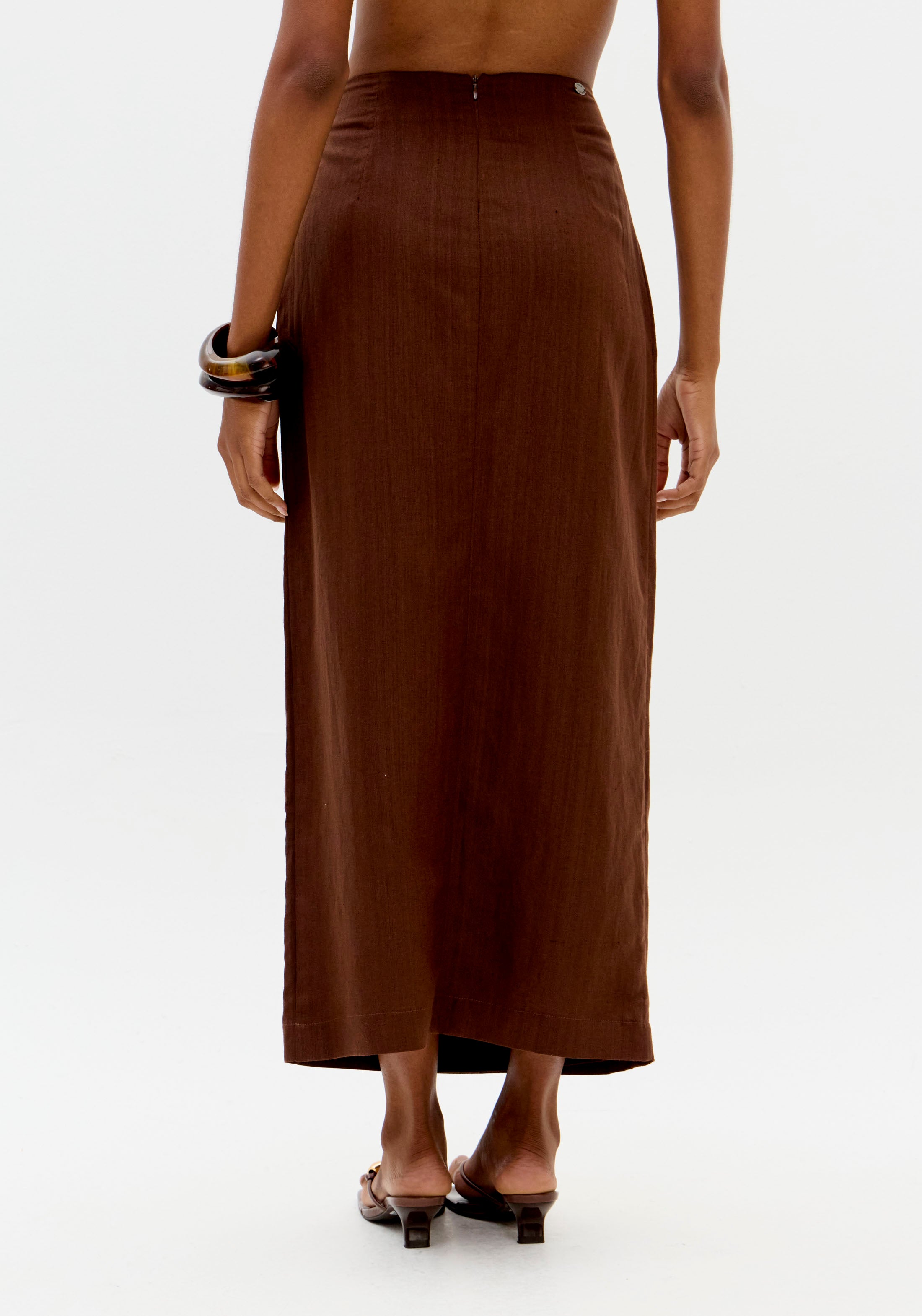 Saia Pareô Super Midi Com Linho Marrom