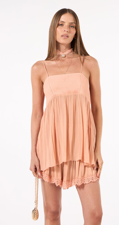 Short Satin Detalhe Renda Rosa Bala