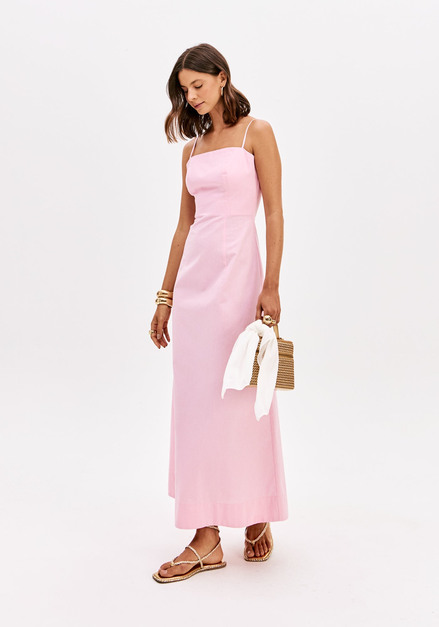 Vestido Super Midi De Alças Rosa