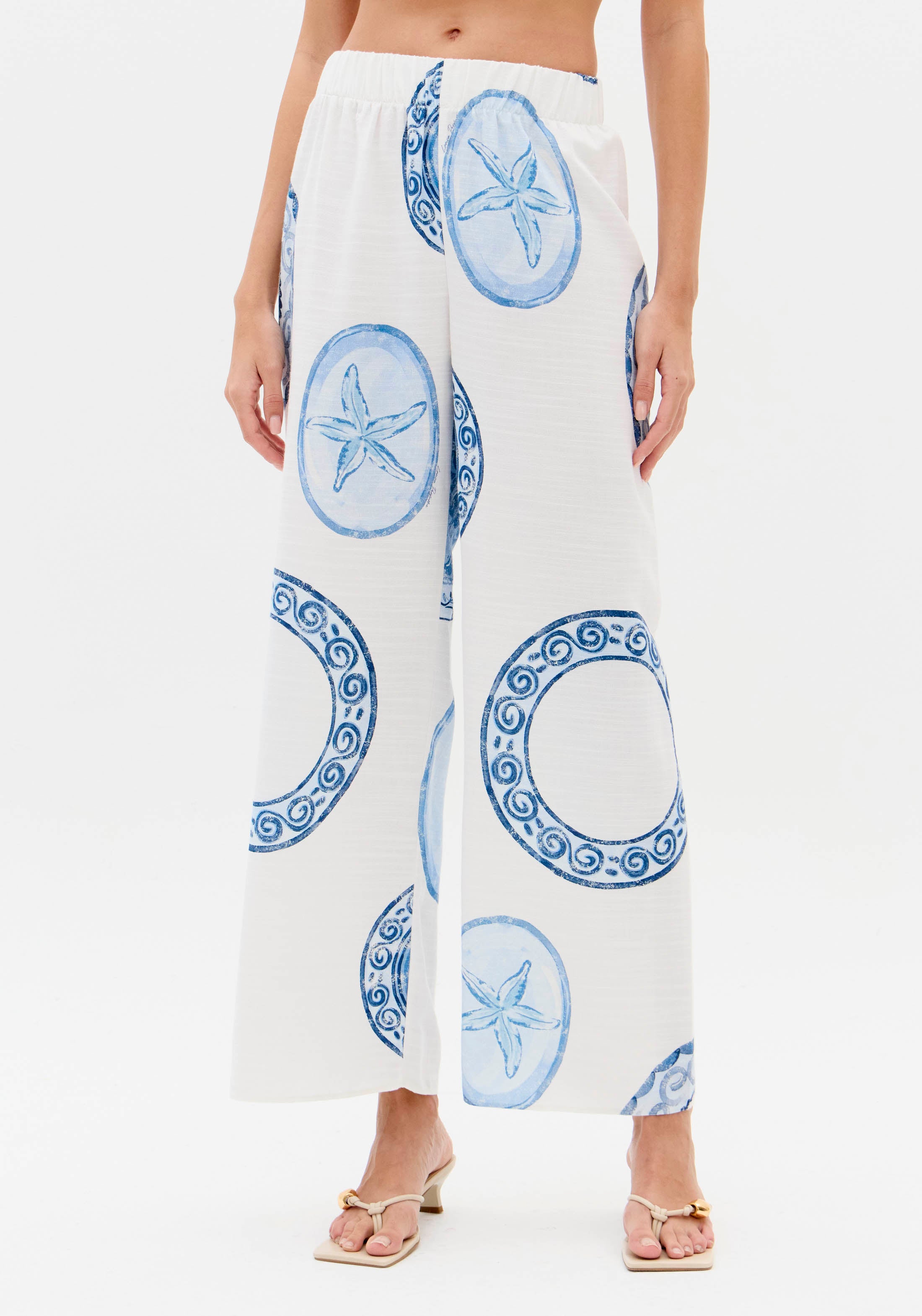 Calça Wide Leg Estampada Blue Breeze