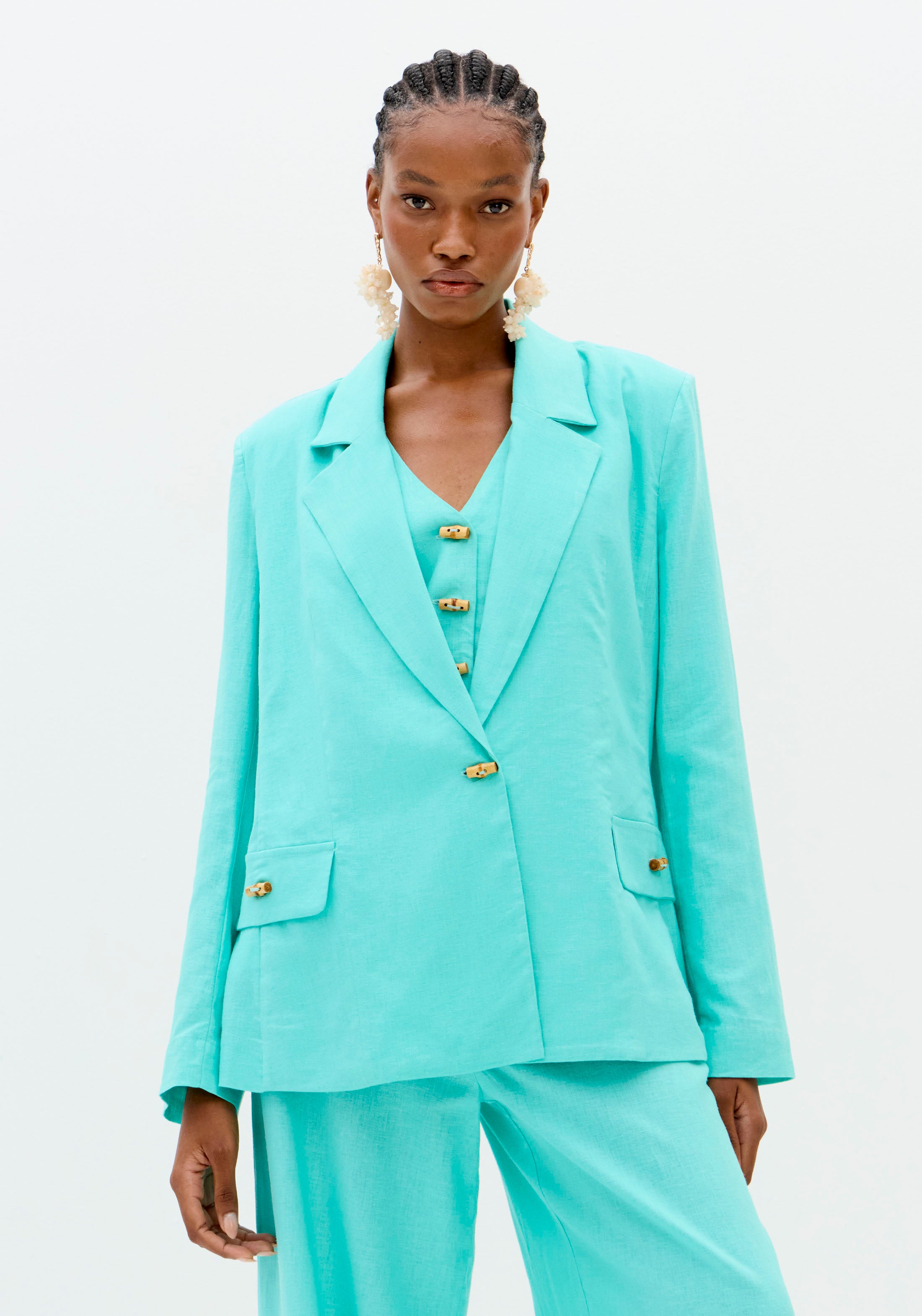 Blazer Transpassado Com Linho Turmalina