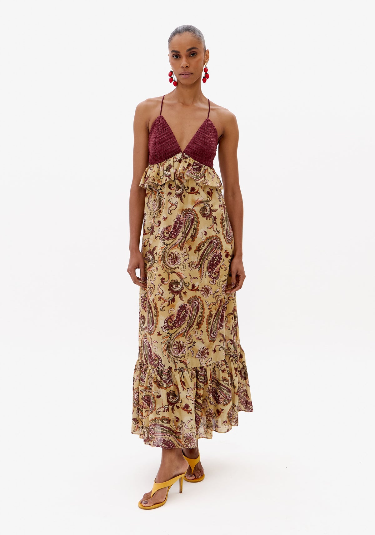 Vestido Longo Estampado De Alças
