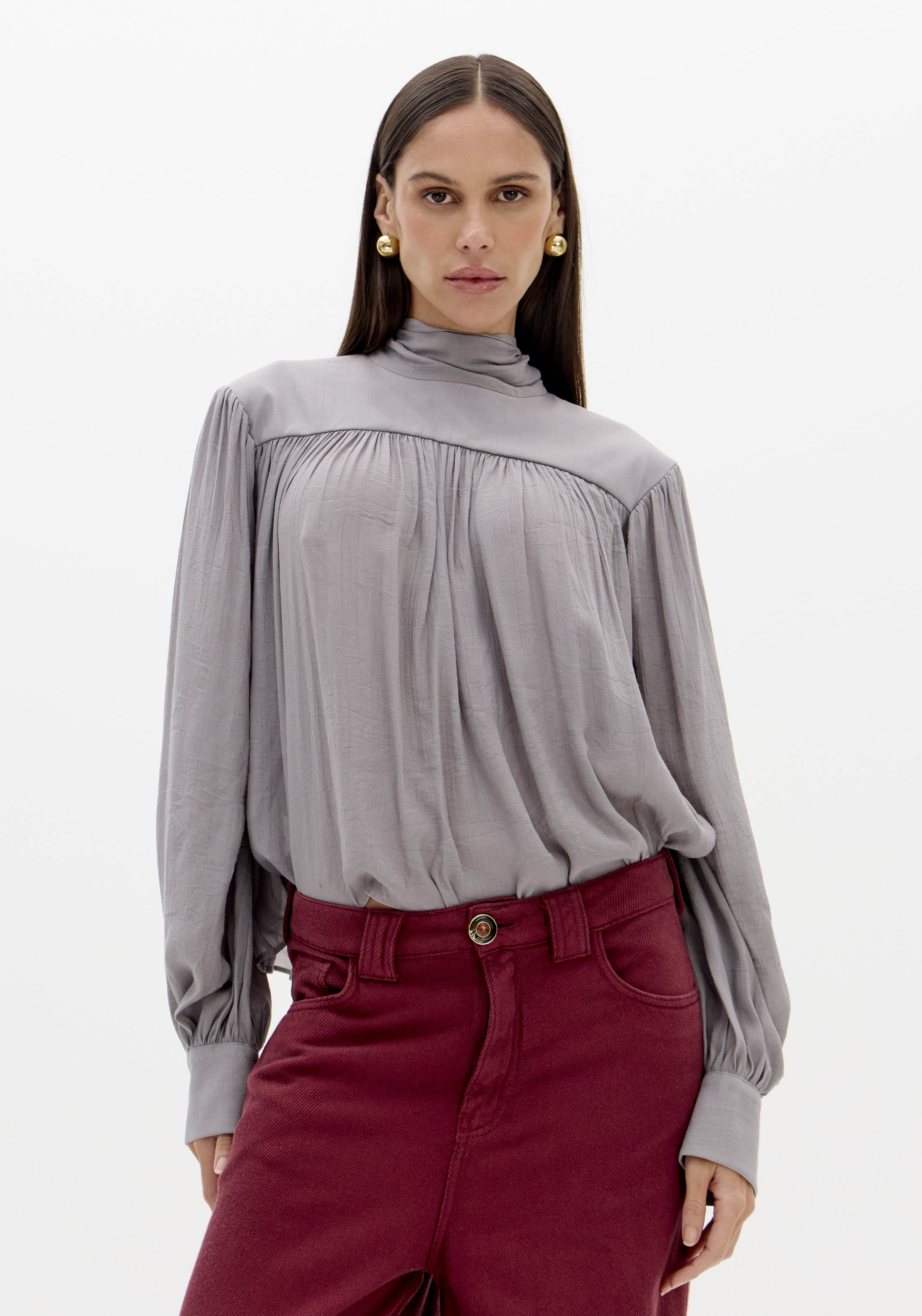 Blusa Manga Longa Gola Laço
