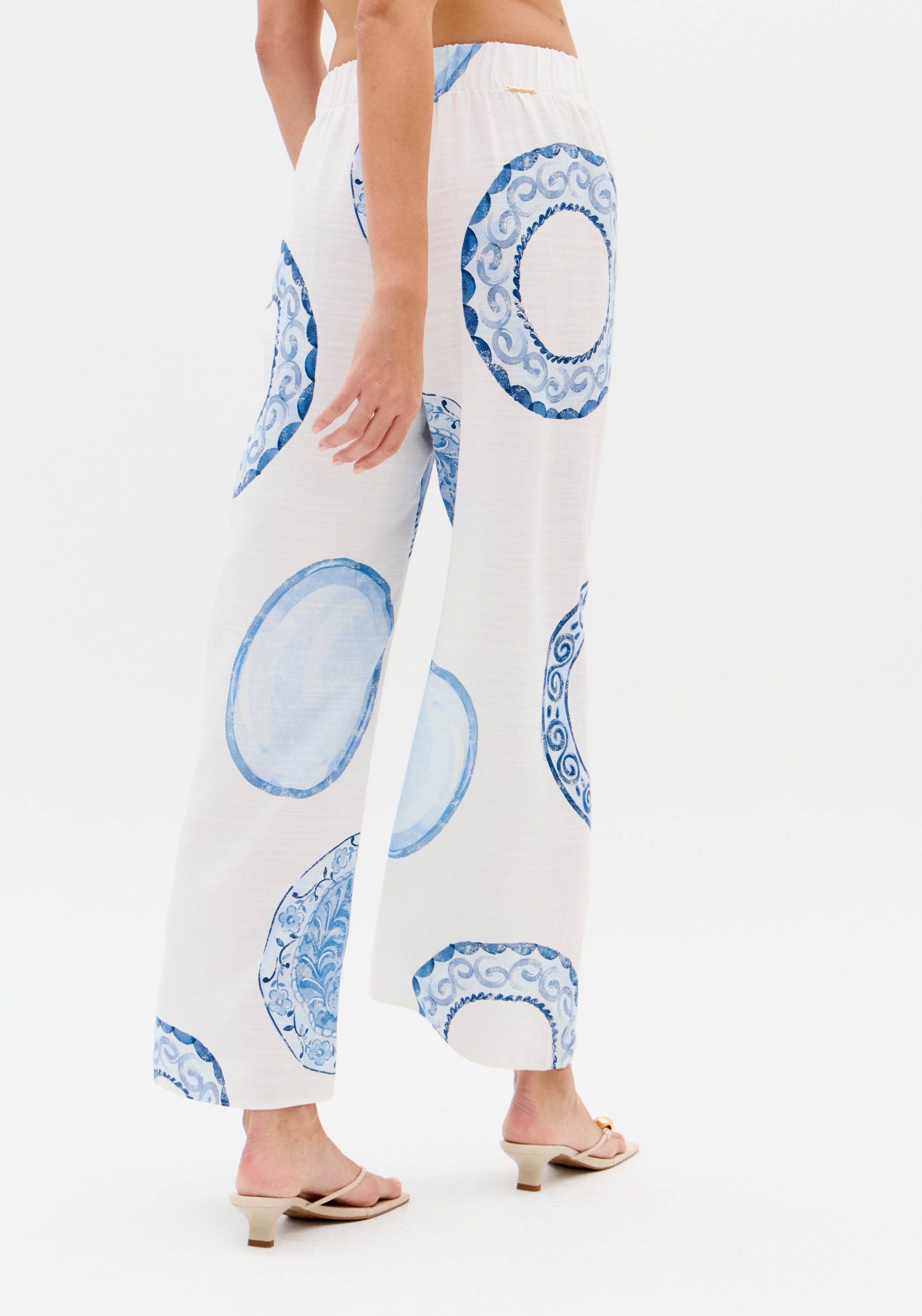 Calça Wide Leg Estampada Blue Breeze