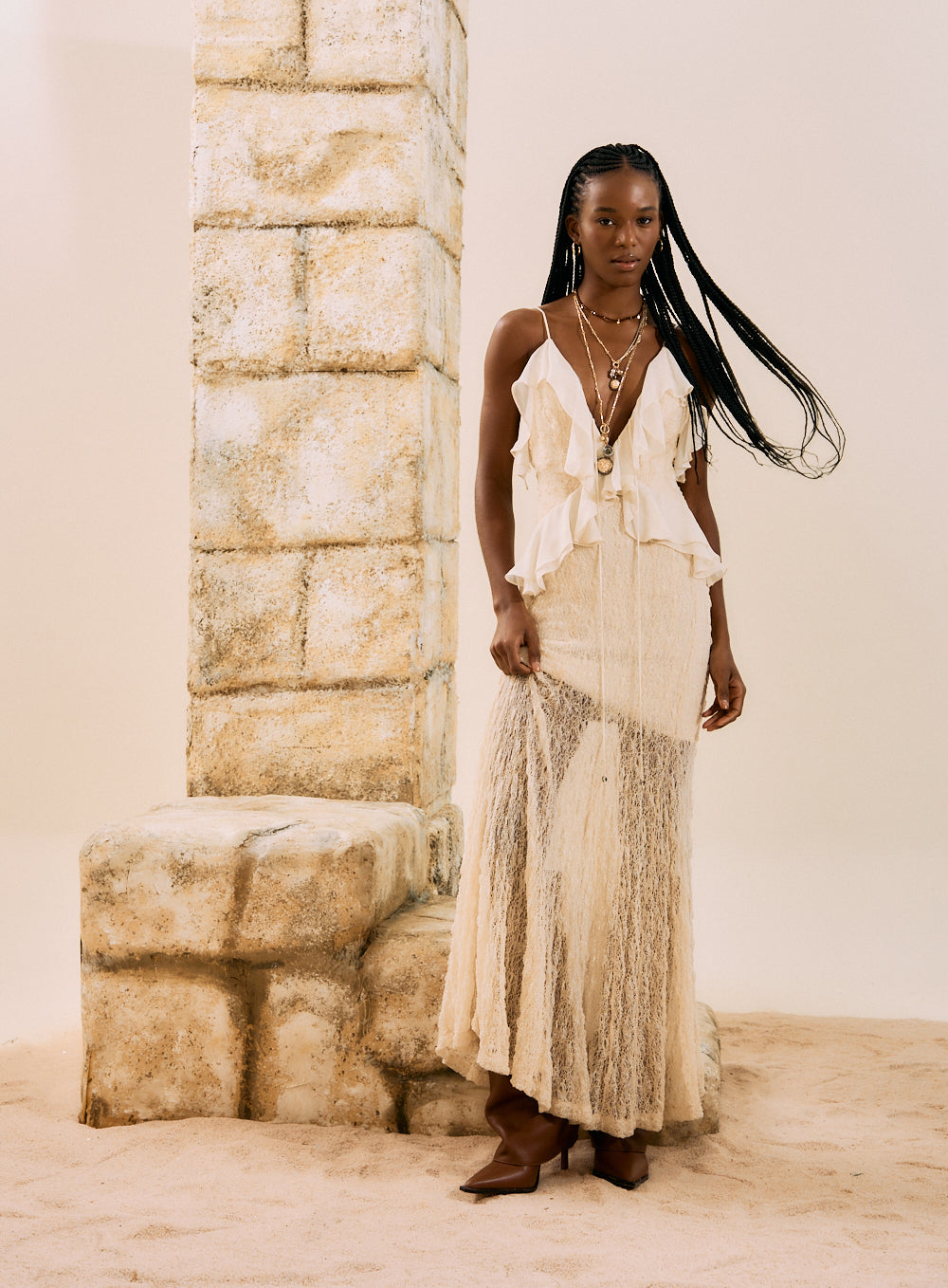 Vestido Renda Bege Italian