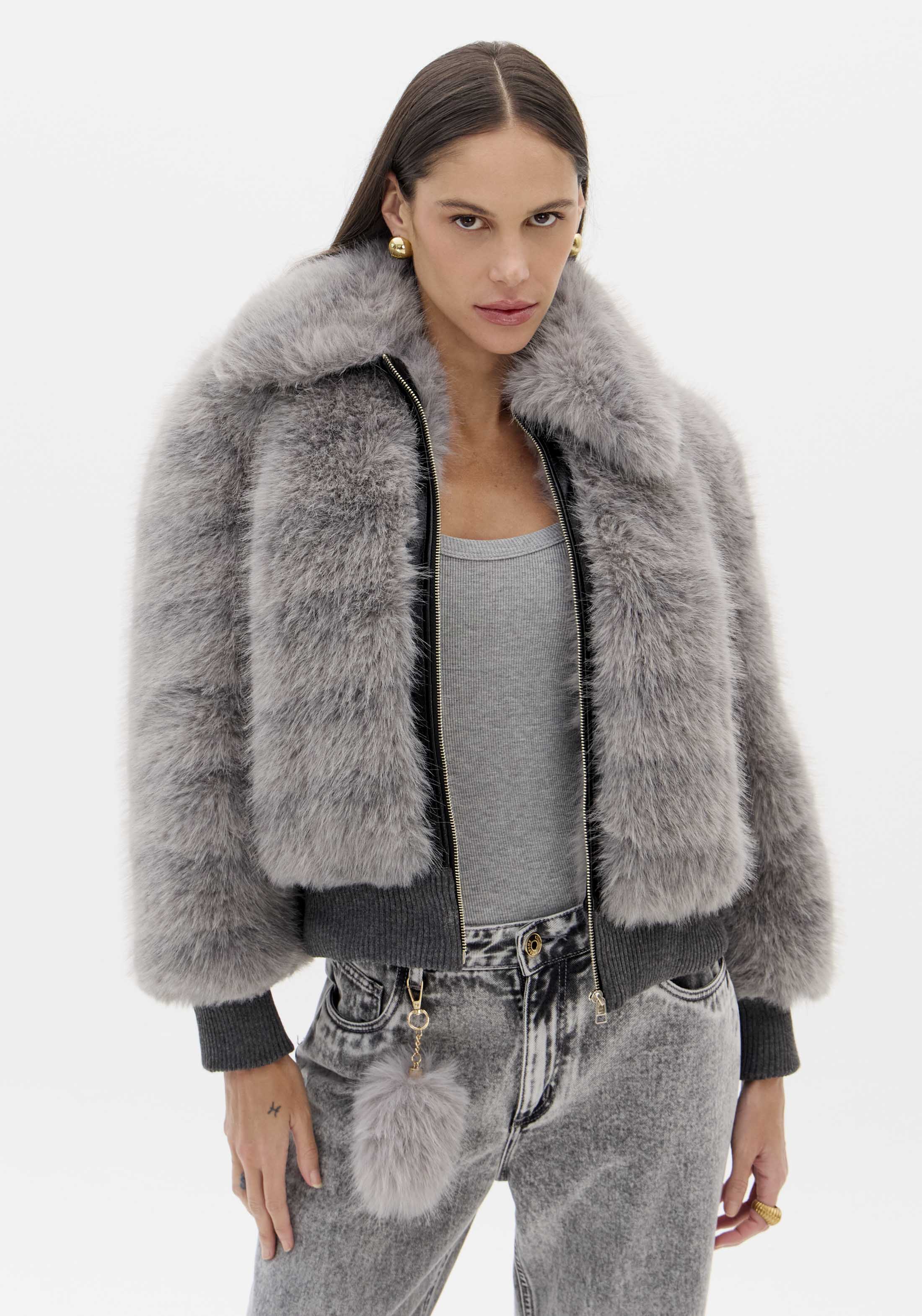 Jaqueta De Pelo Com Gola