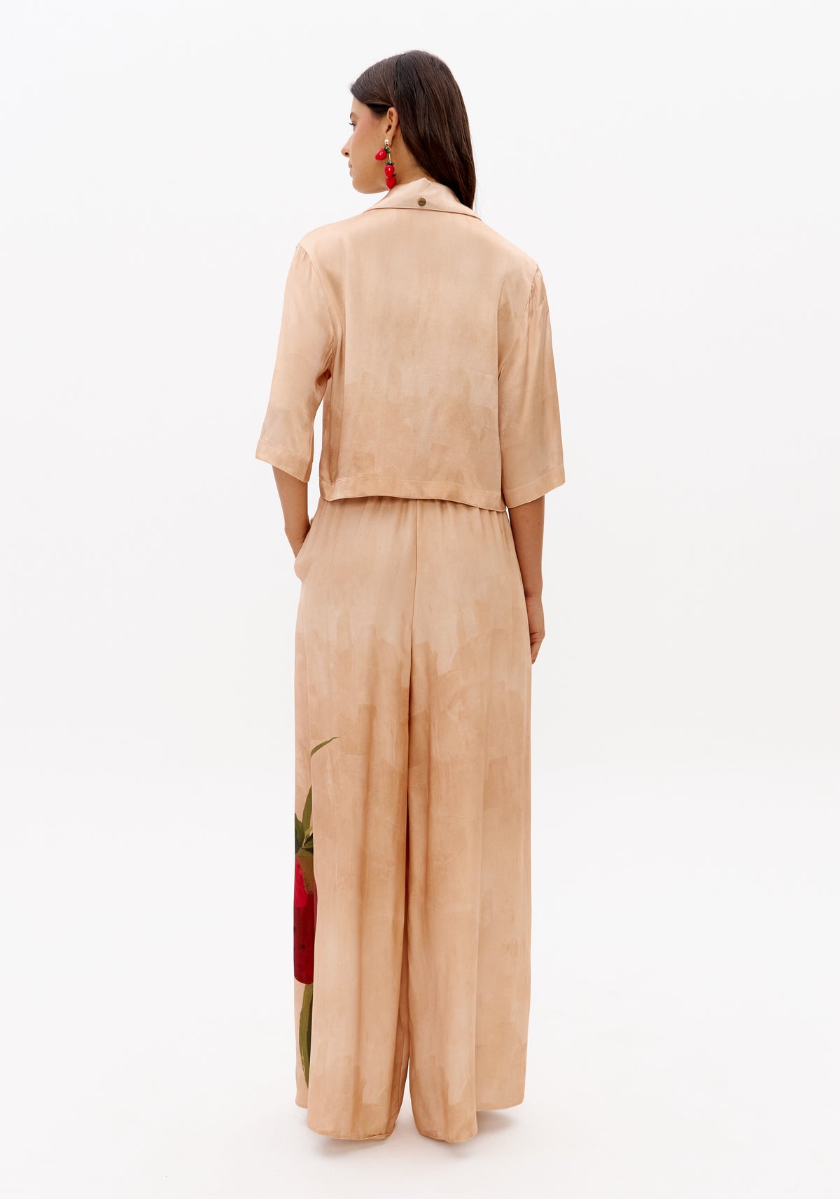 Calça Wide Leg Cintura Alta Com Estampa