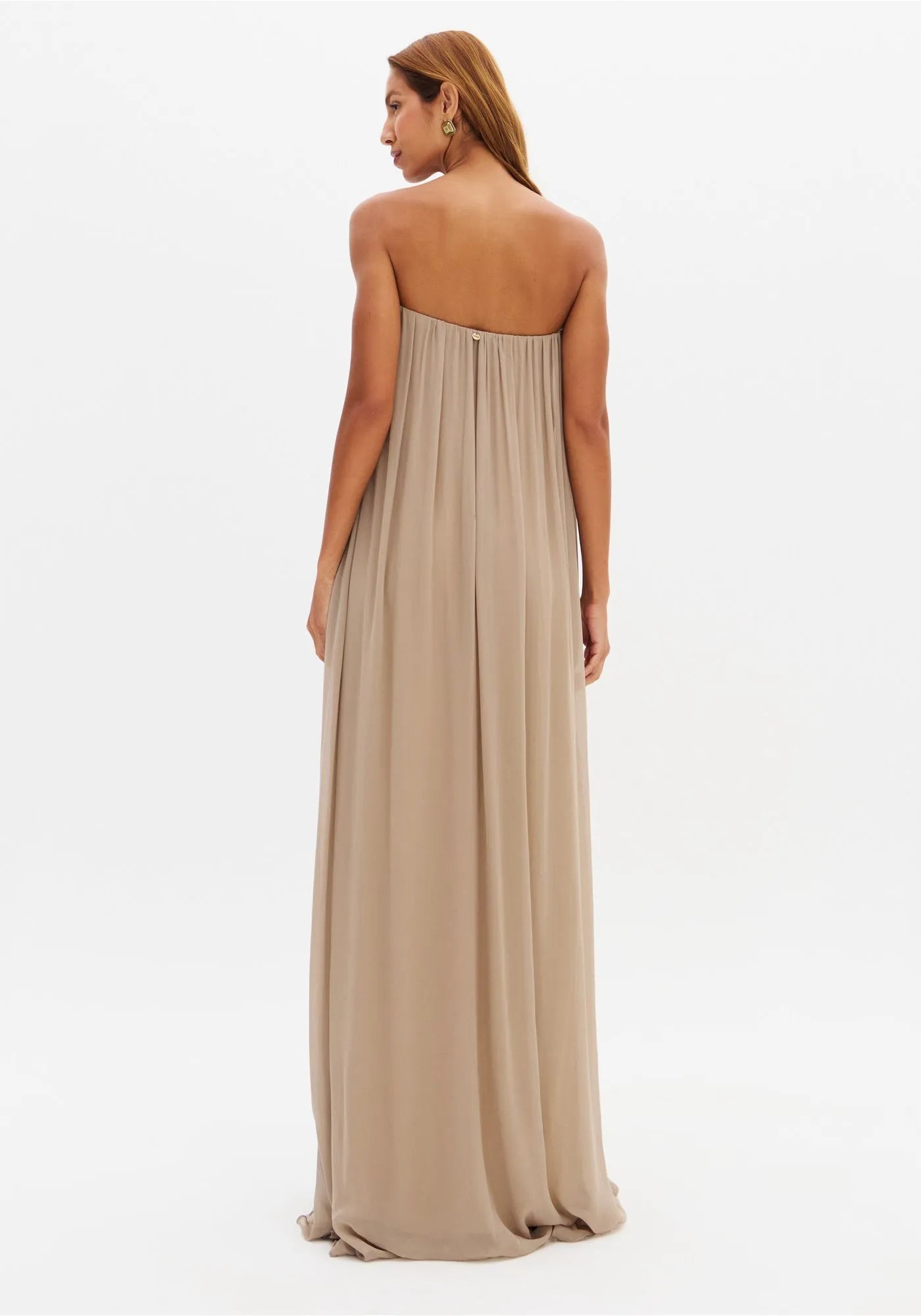 Vestido Longo Sem Alças Em Chiffon