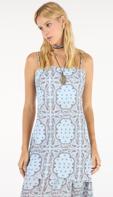 Conjunto Vestido Curto Saia Longa Estampa Paisley