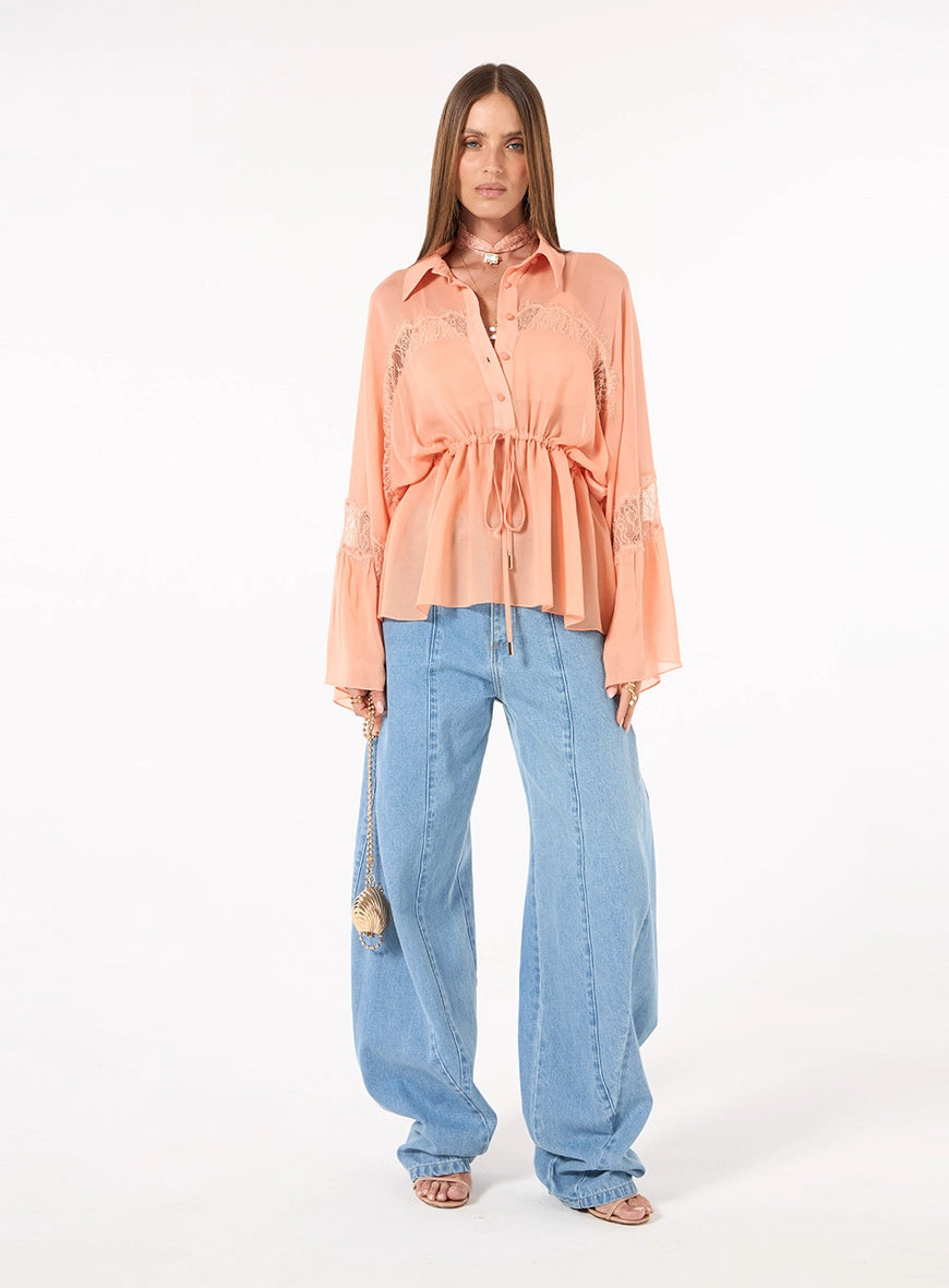 Blusa Manga Longa Flow Rosa Bala