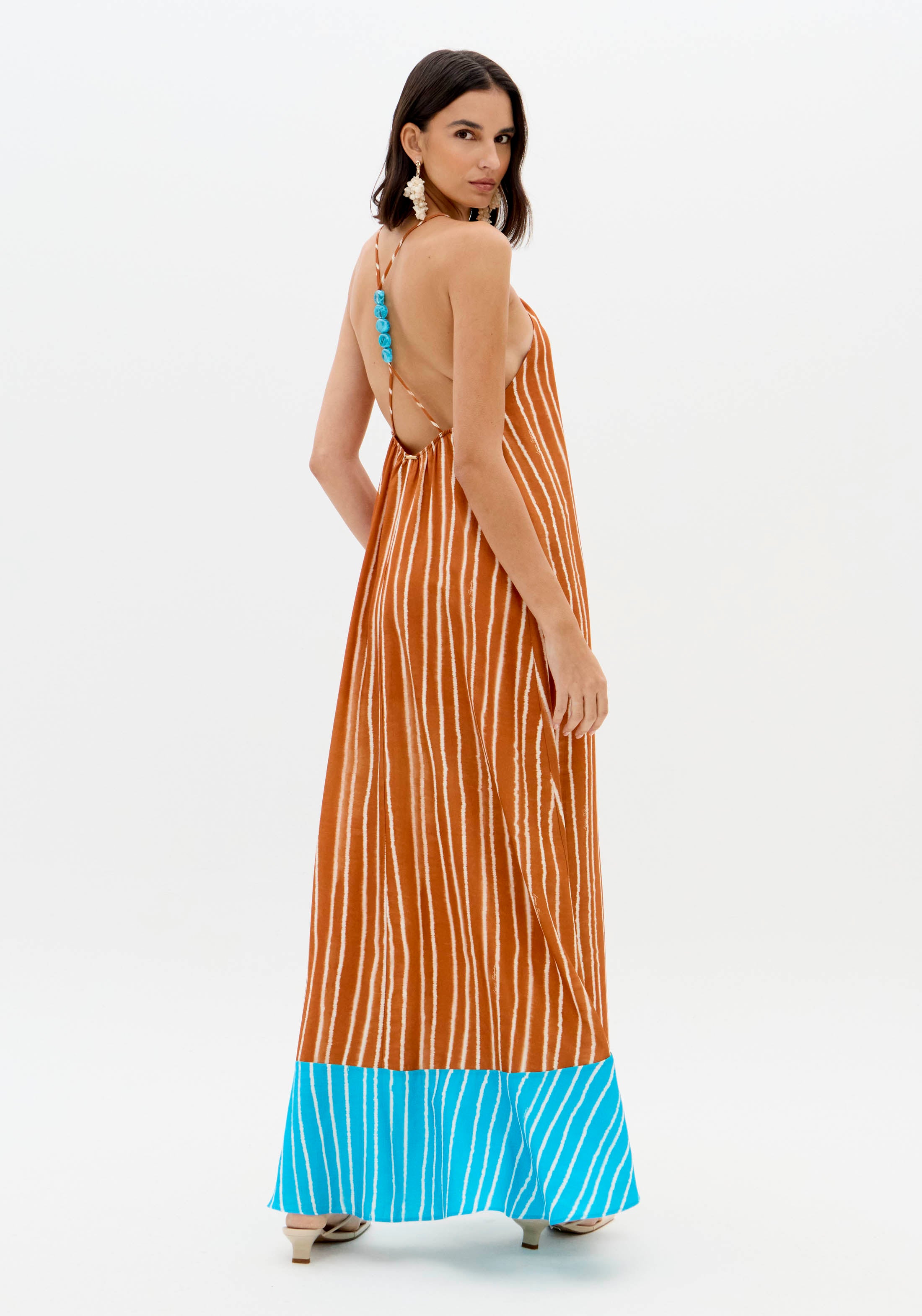 Vestido Super Midi Sem Manga Listrado