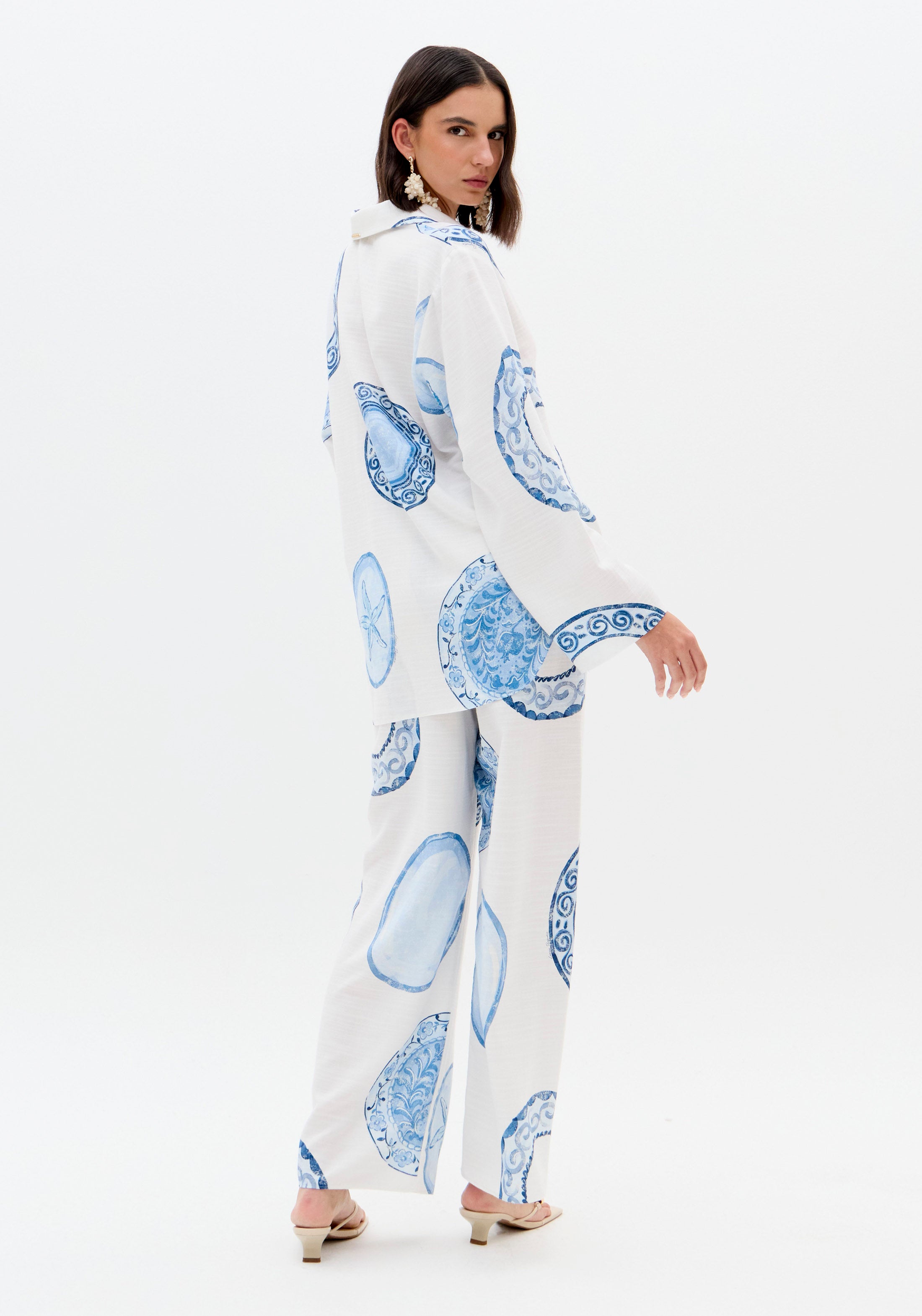 Camisa Ampla Estampada Blue Breeze