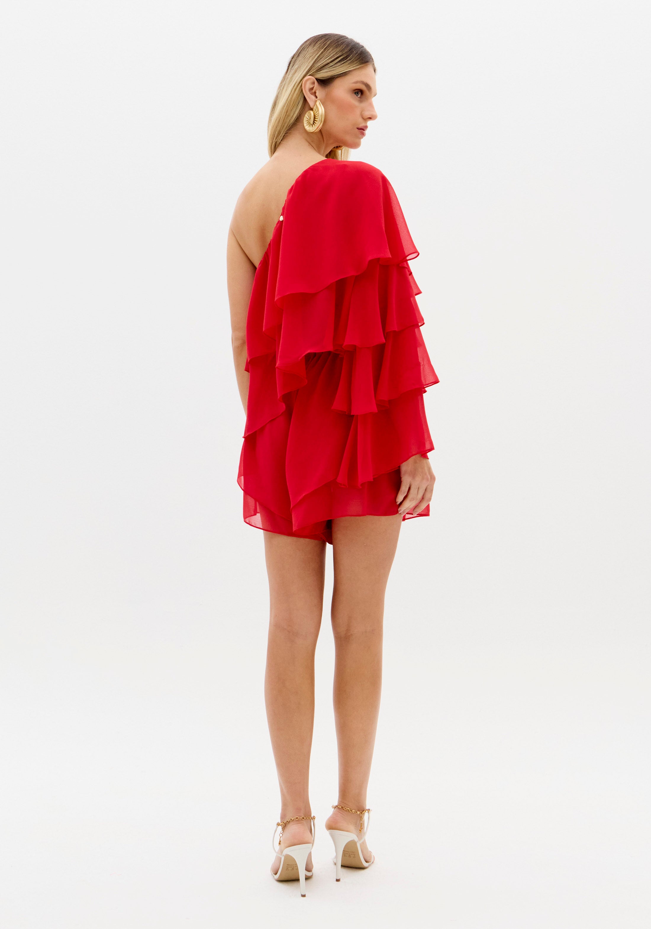 Blusa Ombro Único Com Babado Vermelho