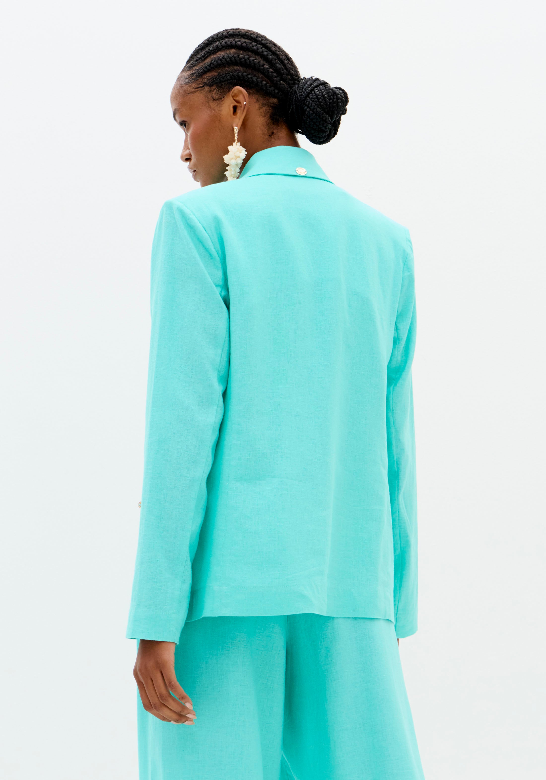 Blazer Transpassado Com Linho Turmalina