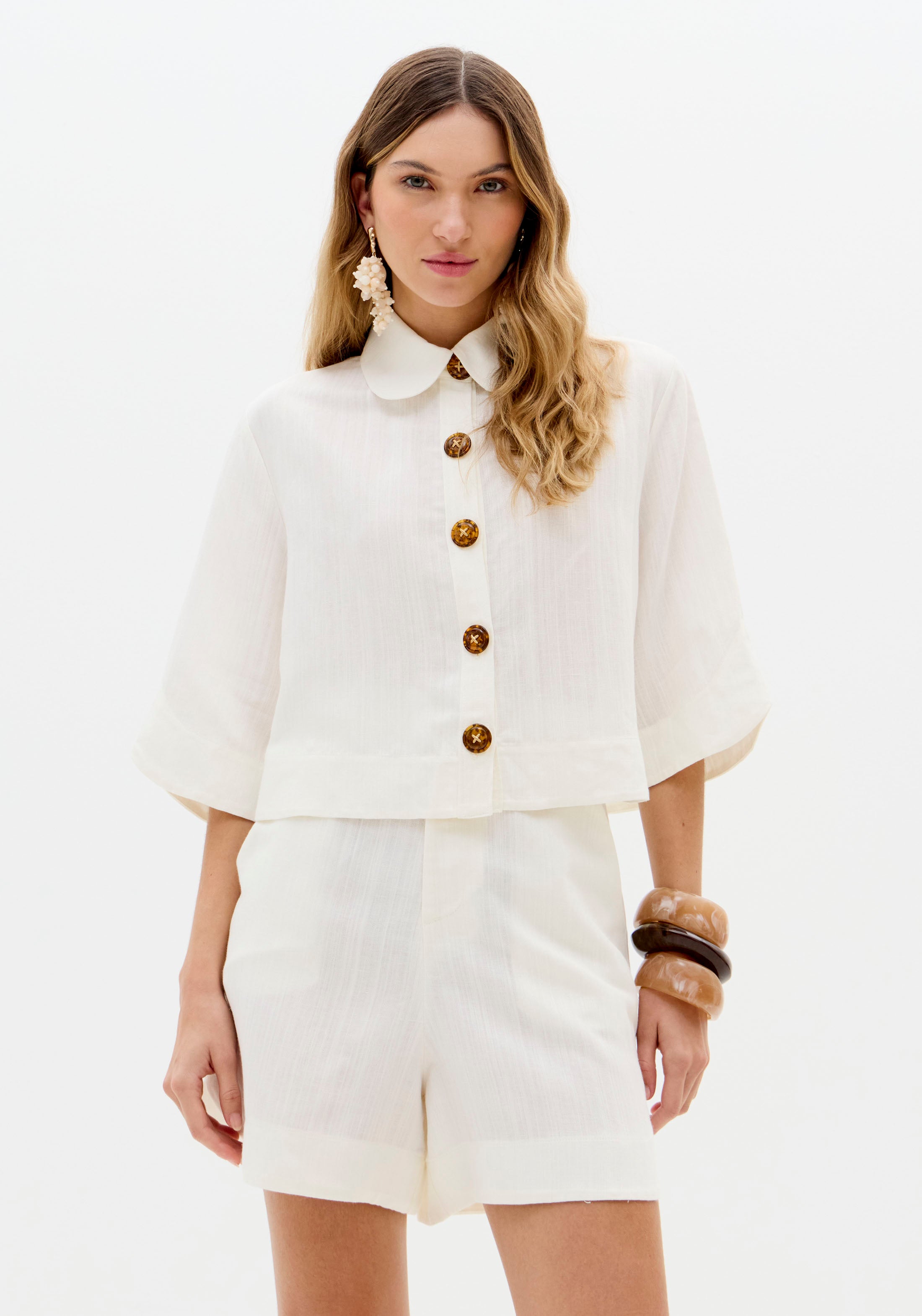 Camisa Manga Curta Com Linho