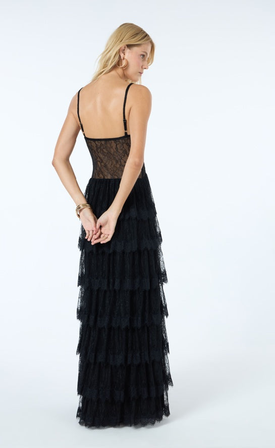 Vestido Longo Camadas Renda 2 Preto
