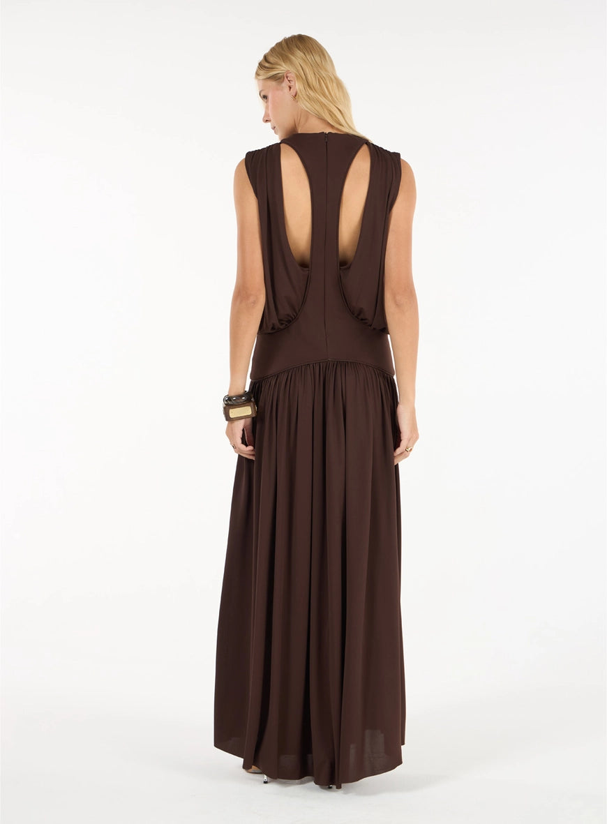 Vestido Longo Pala Curvada Marrom