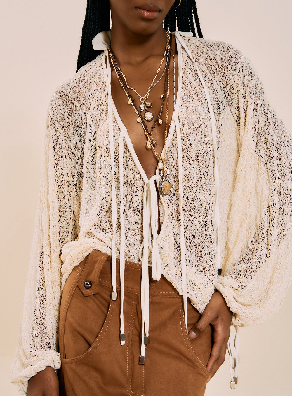 Blusa Renda Bege Italian