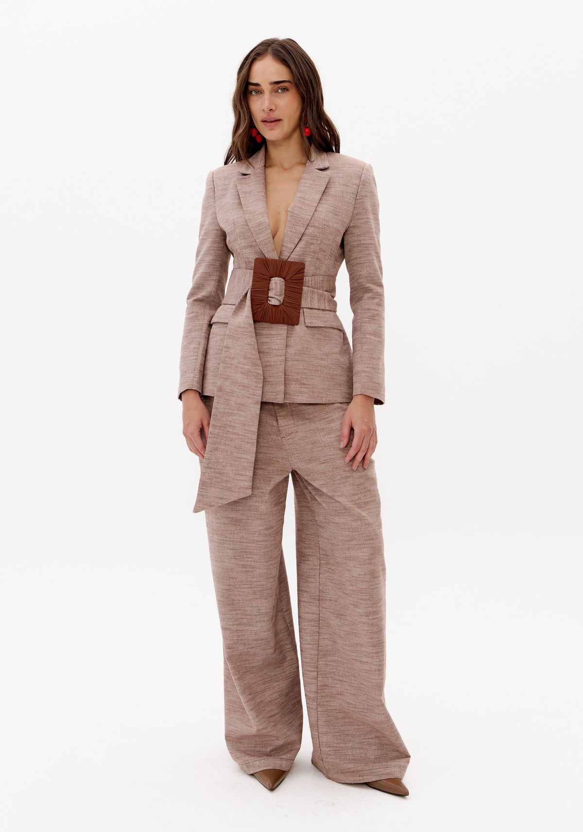 Blazer Ajustado De Algodão Com Cinto