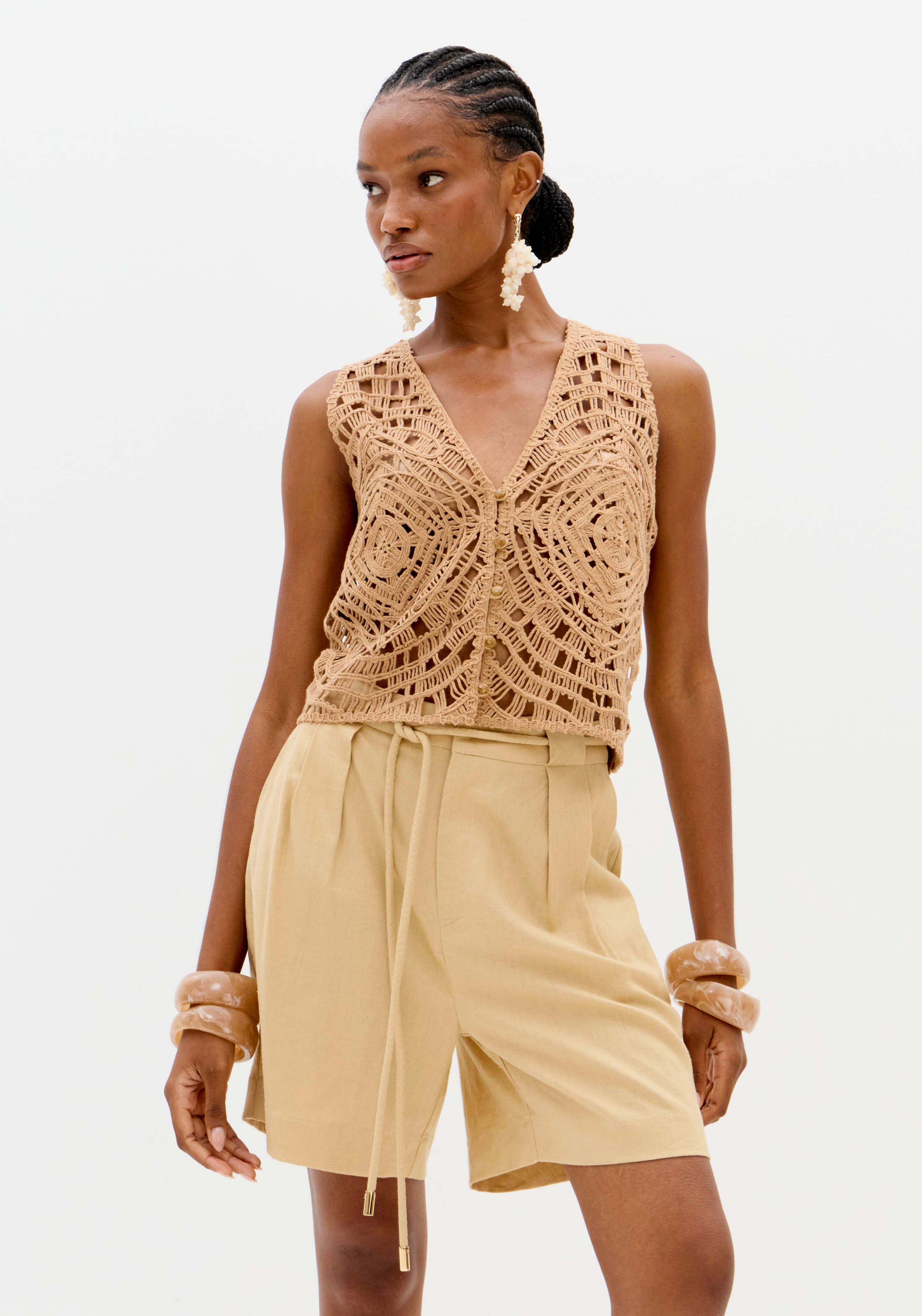 Colete Crochet Com Linho