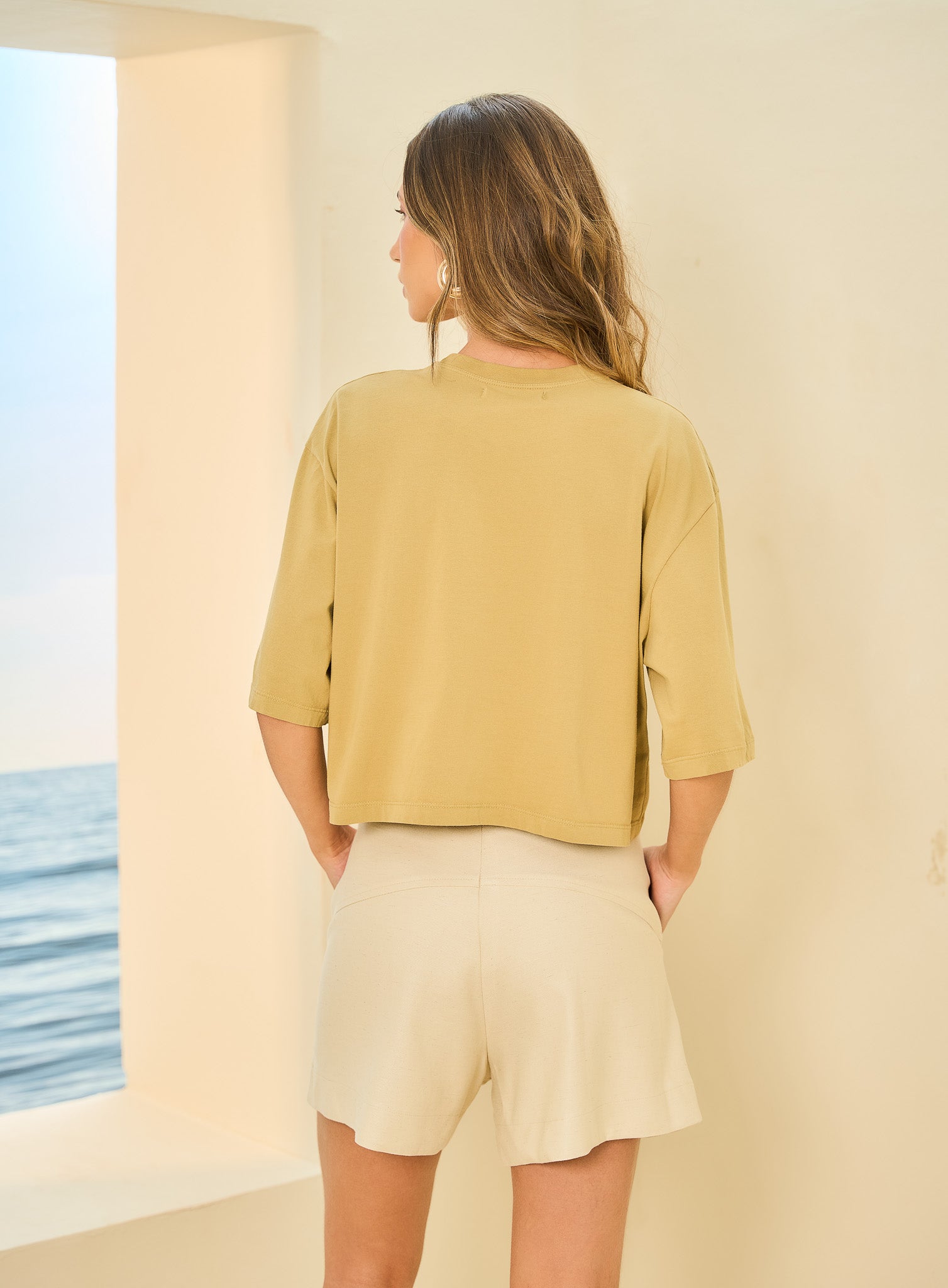 Short Linho Bege Nude Fresh