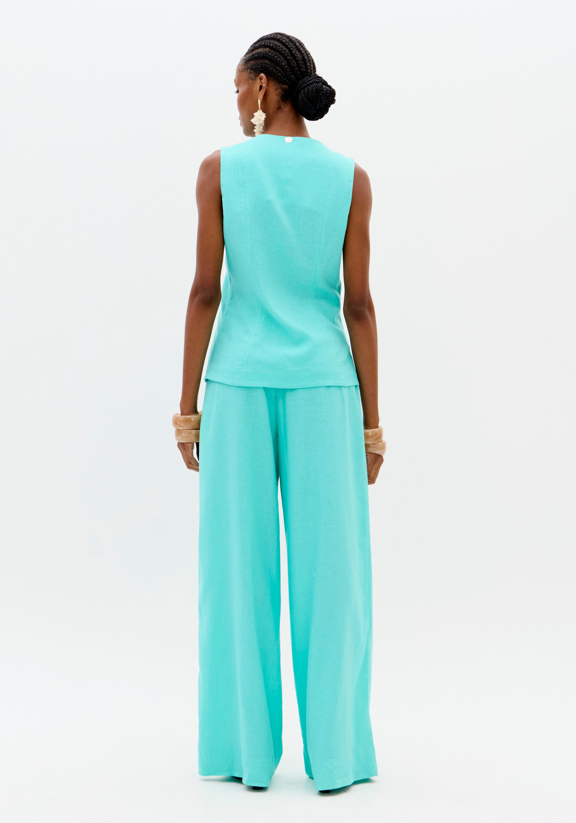 Calça Wide Leg Com Linho Turmalina