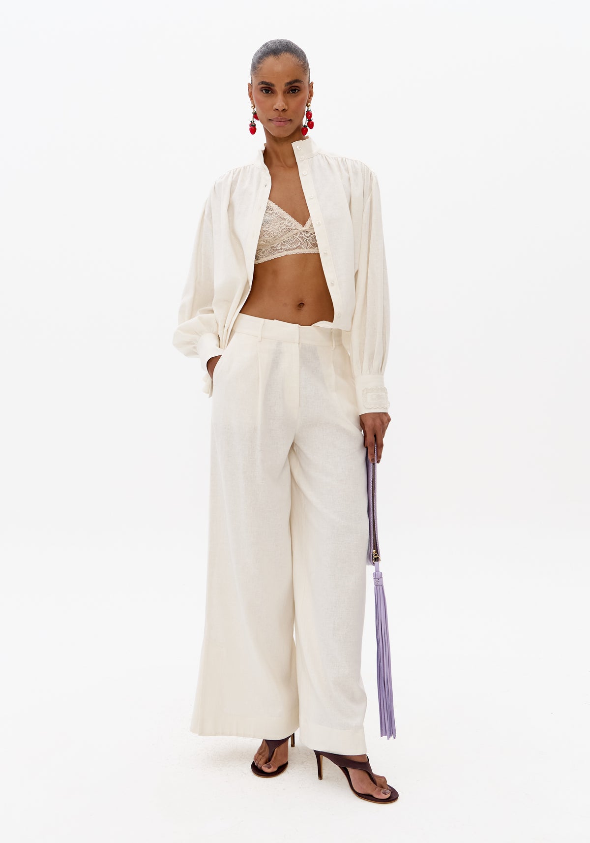 Calça Pantalona Com Linho