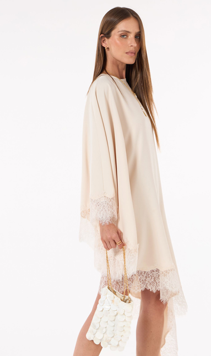 Vestido Midi Assimetrico Bege Amendoim