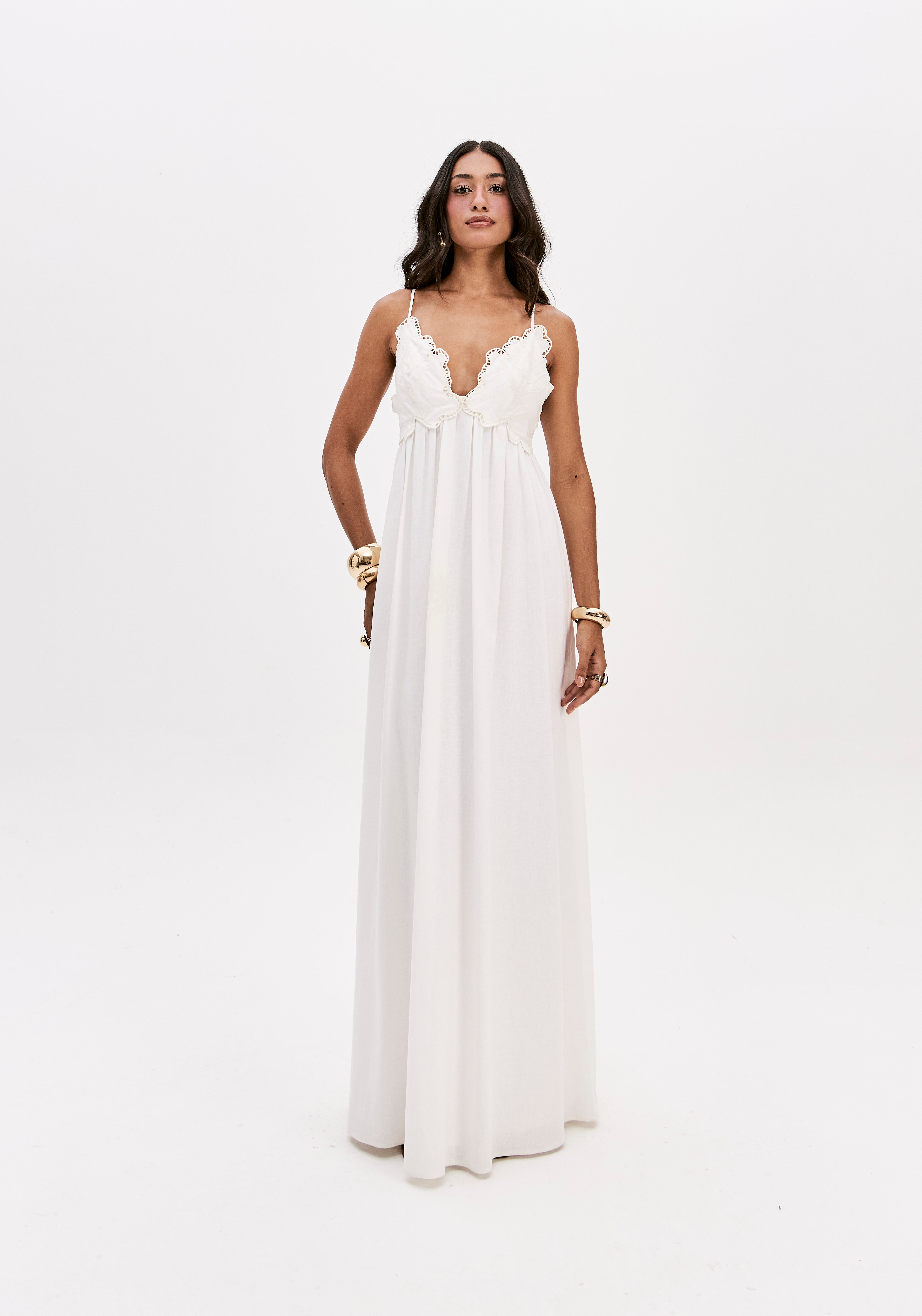 Vestido Super Midi De Alça Com Linho