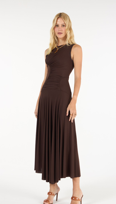 Vestido Midi Recorte Ondas Marrom Netherlands