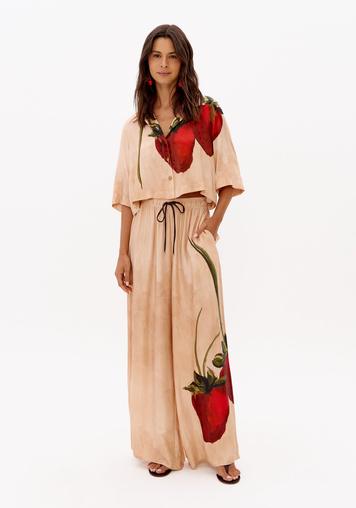 Calça Wide Leg Cintura Alta Com Estampa
