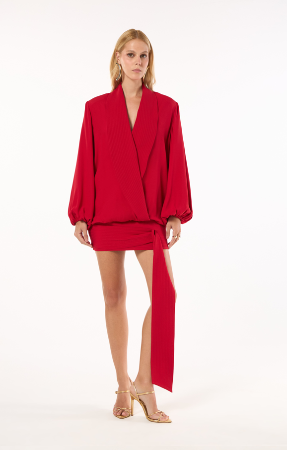 Vestido Curto Manga Crepe Beethoven Vermelho Temper