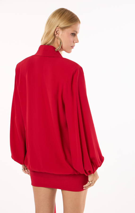 Vestido Curto Manga Crepe Beethoven Vermelho Temper